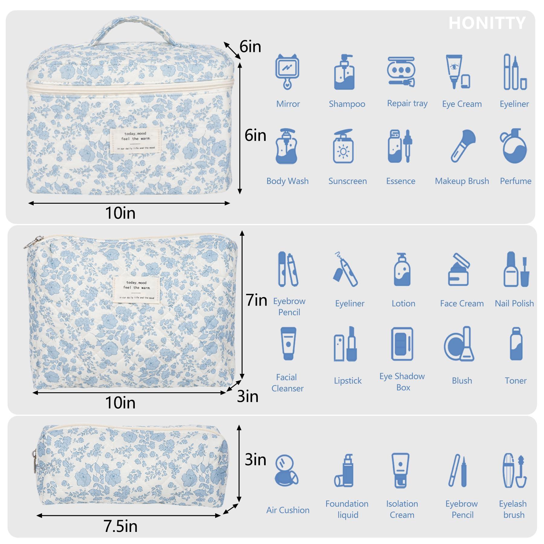 Makeup Bag,Quilted Cosmetic Bag,Large Floral Make Up Bag for Women,Cotton Makeup Bag Set,Flower Travel Toiletry Bag - Image 2