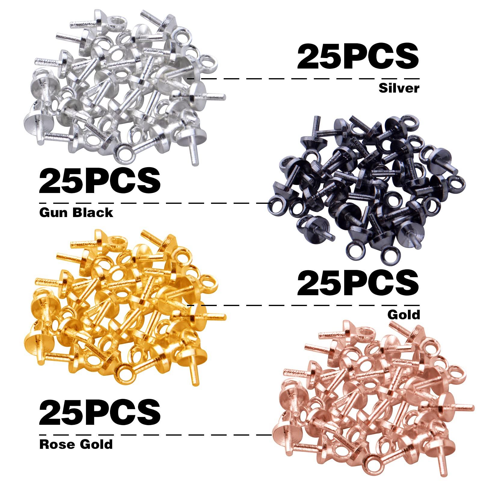 100pcs Stainless Steel Cup Eye Pins Cup Pearl Eye Pin Bail Peg Pendants Small Cup Pearl Bails for Half Drilled Beads Charms Jewelry Making, 4 Colors, 7.5mm*3.8mm, Pin: 0.9mm - Image 3