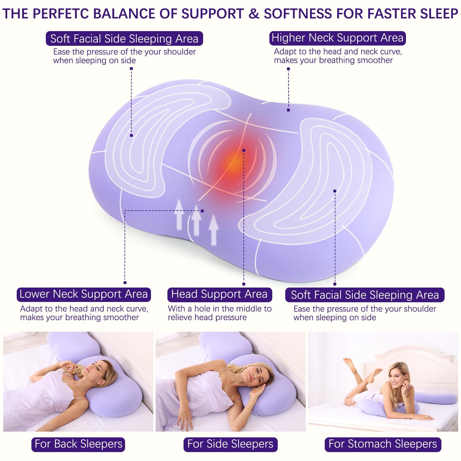 KEEPMOV Memory Foam Pillows - Cervical Neck Pillows for Pain Relief, Ergonomic Contour Pillow for Side Back Stomach Sleepers (Purple) - Image 4