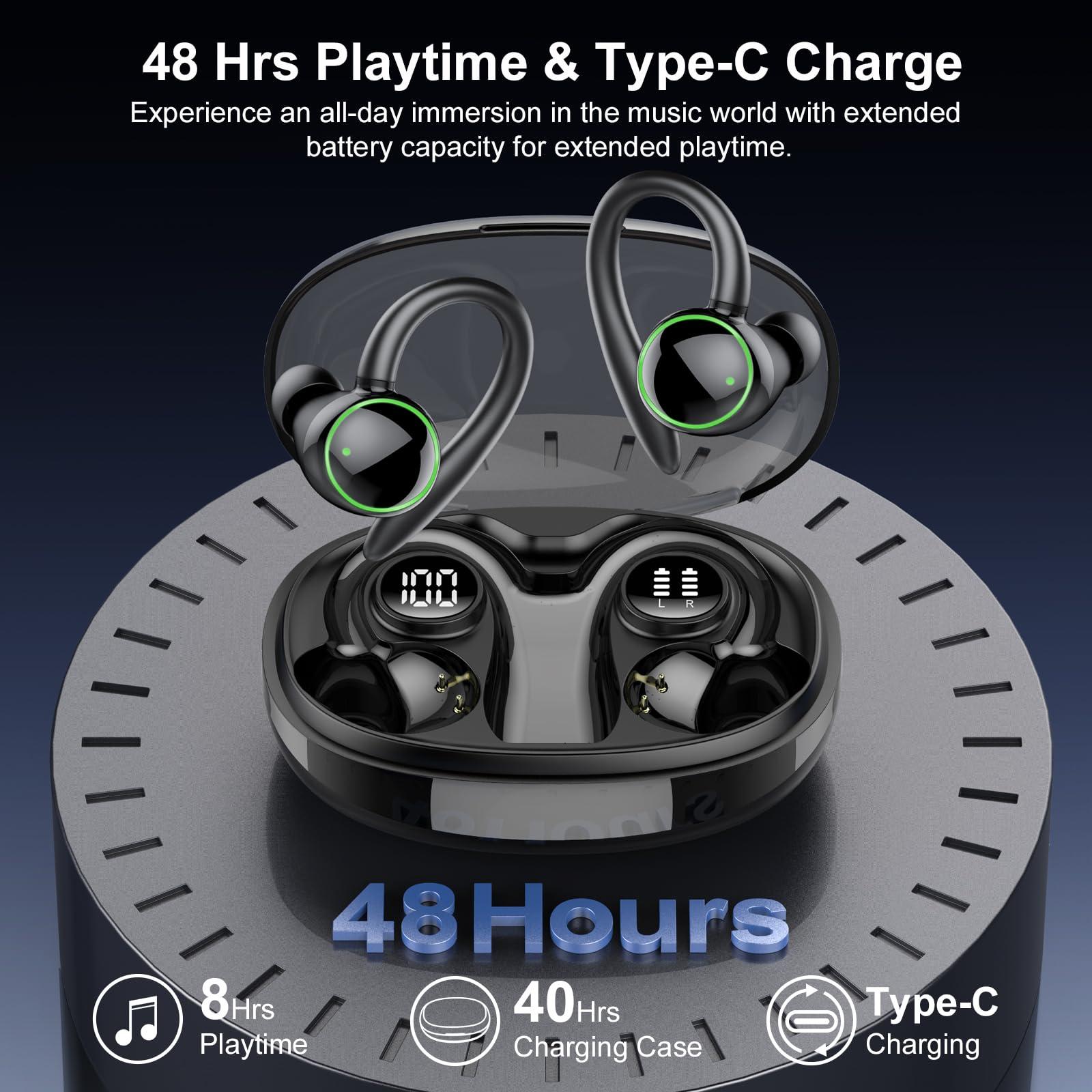 Wireless Earbuds, Bluetooth 5.3 Headphones Sport, Over Ear Buds With ENC Noise Cancelling Mic, 48H, Wireless Earphone With Earhooks, Stereo Deep Bass, IP7 Waterproof Headset for Workout Running, Black - Image 4