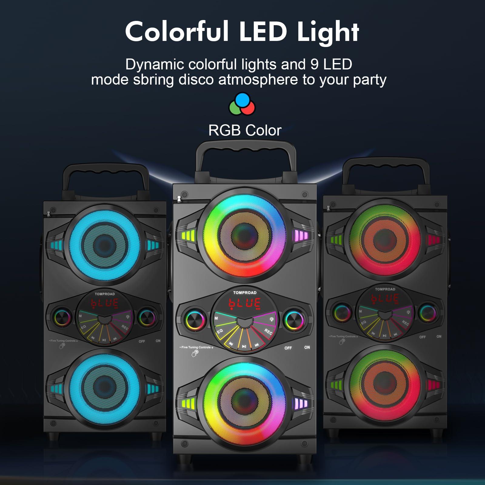 Bluetooth Speakers, 60W Portable Wireless Loud Outdoor Home Party Bluetooth Speaker with Subwoofer, FM Radio, LED Colorful Lights, Microphone, Remote and Big Powerful Stereo Deep Bass Sound Boombox - Image 3