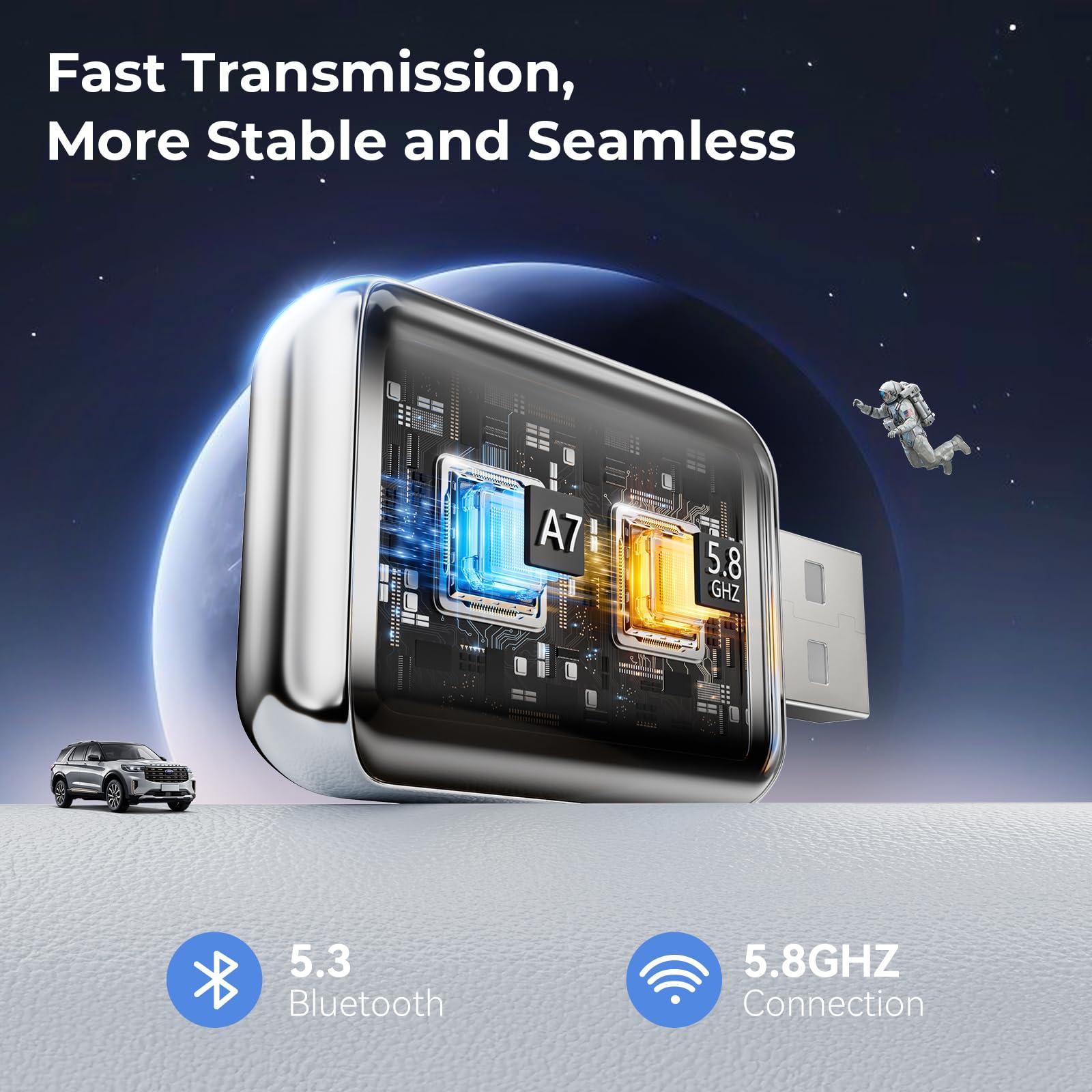 Wireless Carplay Adapter for iPhone, Convert Wired Carplay to Wireless, 2 in 1 Plug and Play Android Auto and Carplay Adapter for iOS 10 Android 11 and Above, Cars with Built-in Carplay (Silver) - Image 6