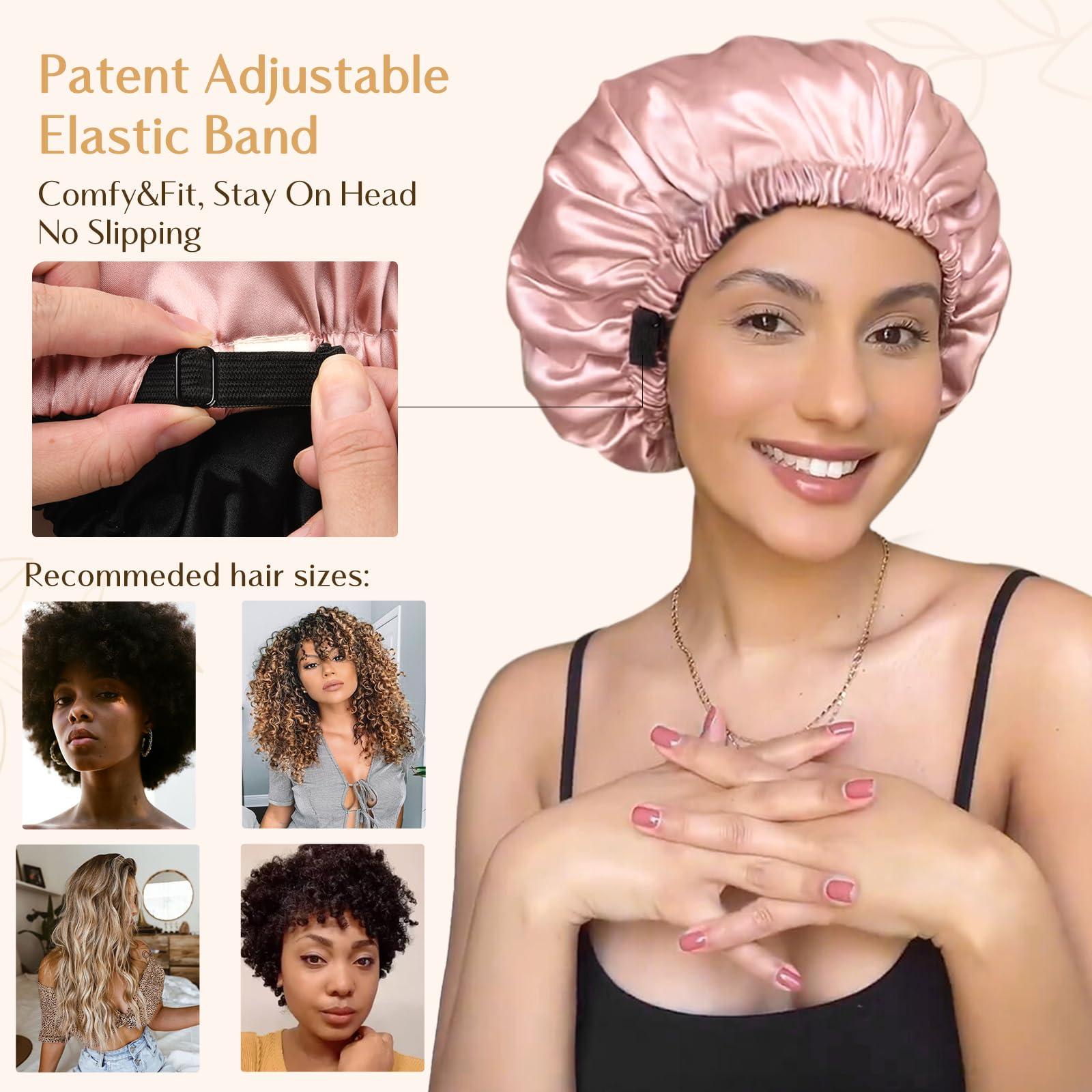 YANIBEST Adjustable Silk Bonnet Double Layer Satin Bonnet Hair Bonnet for Sleeping Bonnets for Women Hats Curly Natural Hair, Blush Pink - Image 3