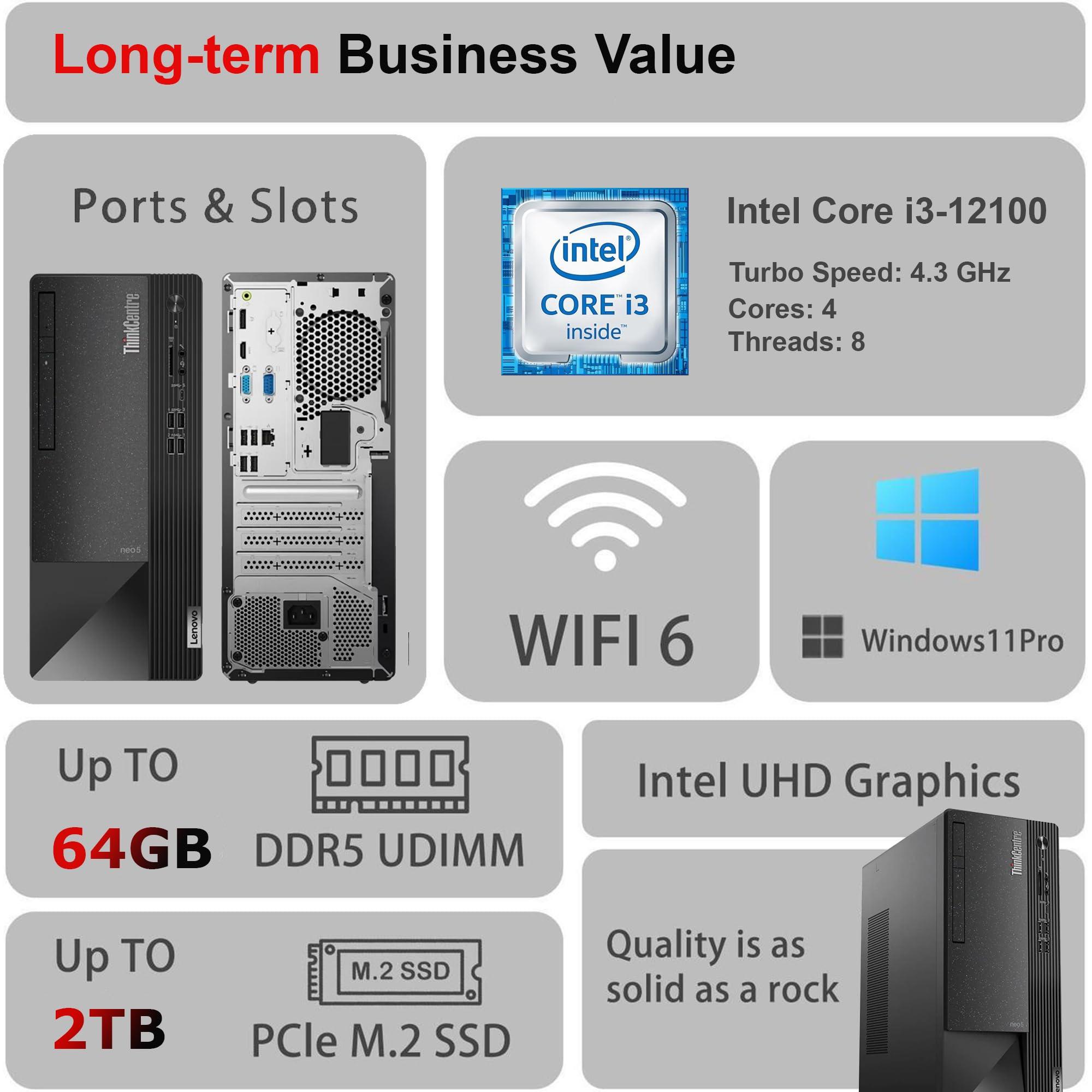 Lenovo ThinkCentre Business Desktop| Intel Quad-Core Processor | 32GB RAM | 1TB SSD & 1TB HDD | Support Upto 3 Monitors | HDMI & USB-C | Ethernet | Wi-Fi | Bluetooth | Keyboard & Mouse| Windows 11 Pro - Image 2