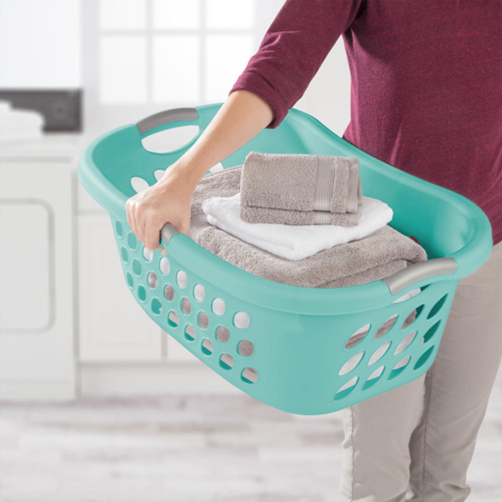 Sterilite 6-Pack Ultra HipHold Laundry Basket, 1.25 Bushel Capacity, Aqua Chrome - Contoured Plastic Clothes Hamper with Ventilated Holes and Comfort Grip Handles for Easy Carrying - Image 2