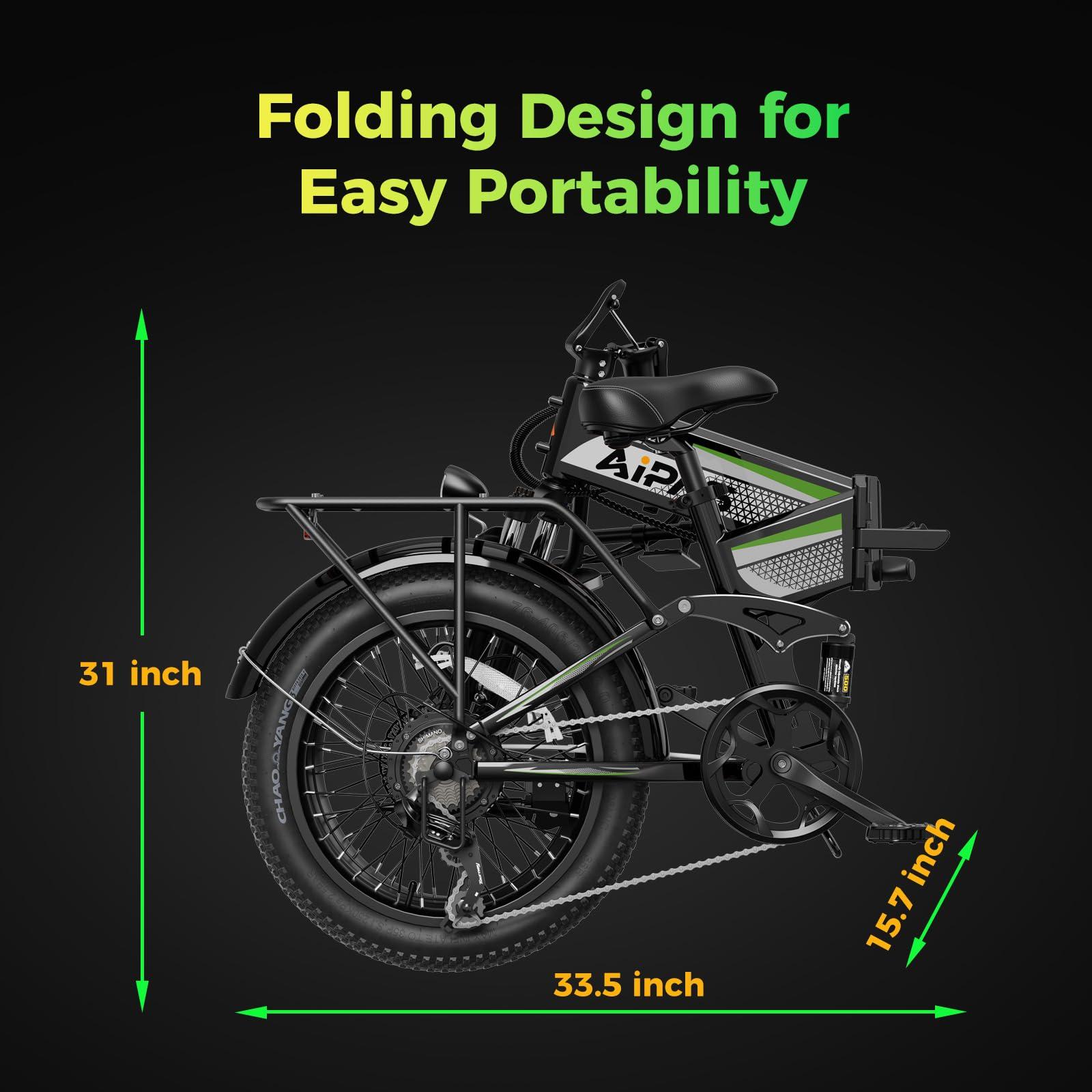 Aipas F3 Electric Bike for Adults with 1500W Motor Peak, 48V 12.8Ah Removable Battery Max 74 Miles 28MPH,20" x 3.0 Fat Tire Folding Electric Bike with 7-Speed and Full Suspension. - Image 7