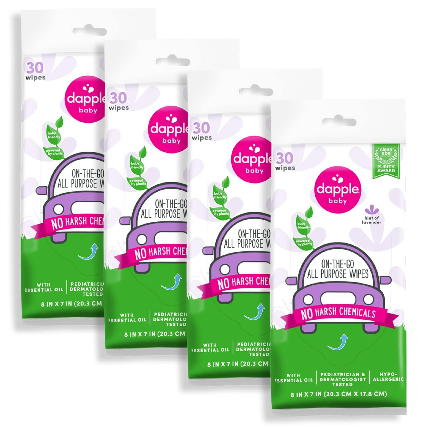 All Purpose Wipes by Dapple Baby, Hypoallergenic & Powered by Plants Cleaning Wipes, Hint of Lavender 30 Count (Pack of 4)