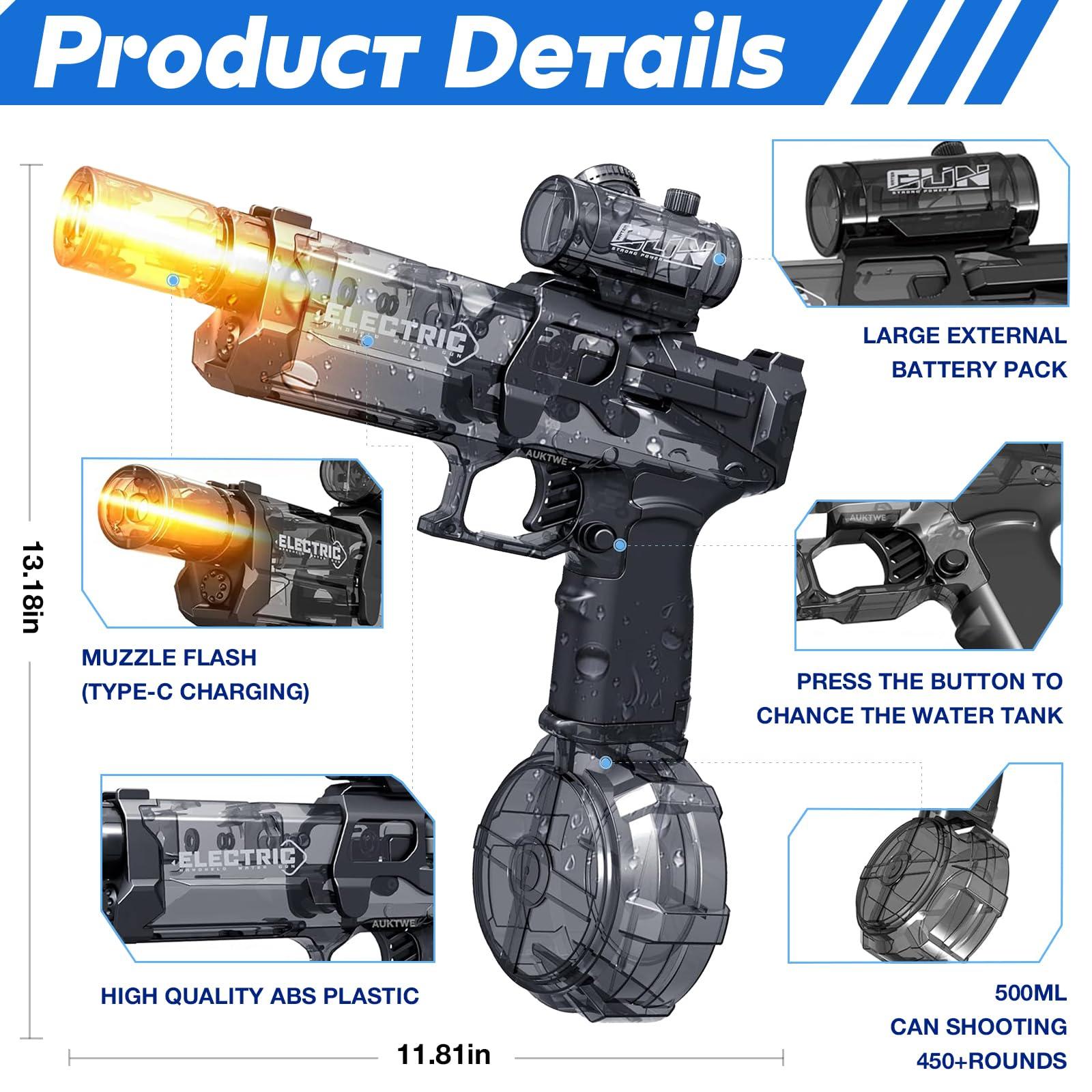 Woyuosn Ultimate Battle Blaster Electric Water Guns with Realistic Gun Muzzle Flame High Capacity Squirt Guns Summer Outdoor Beach Swimming Pool Party Toy for Adult Kid(Black) - Image 6