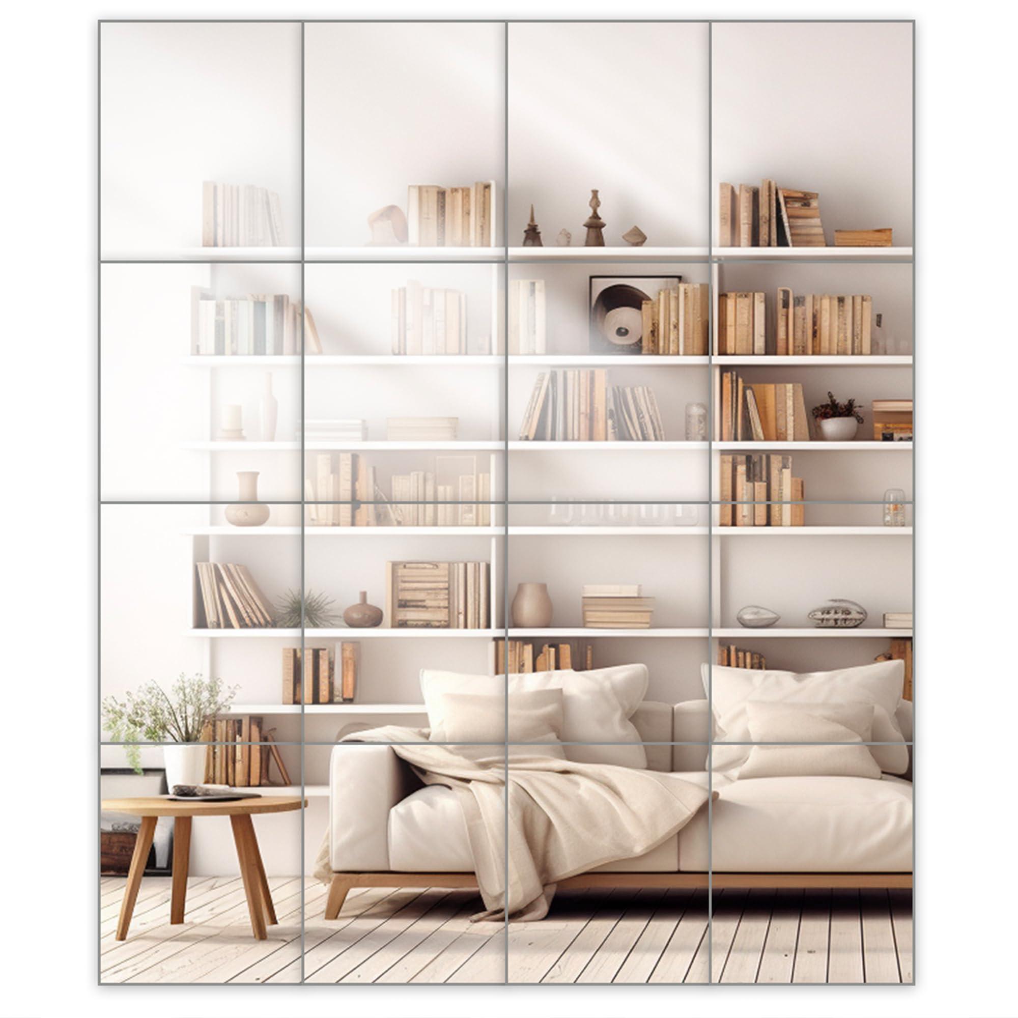 Dulles Glass - Wall Mirrors, 12''x 10'' Glass Wall Mirror Tiles (16 PCS), Large Full Body Mirror for Home Gym, Bedroom, Door, Bathroom, Frameless Mirror Tiles (Glass - 12'' x 10'' - 16PCS)