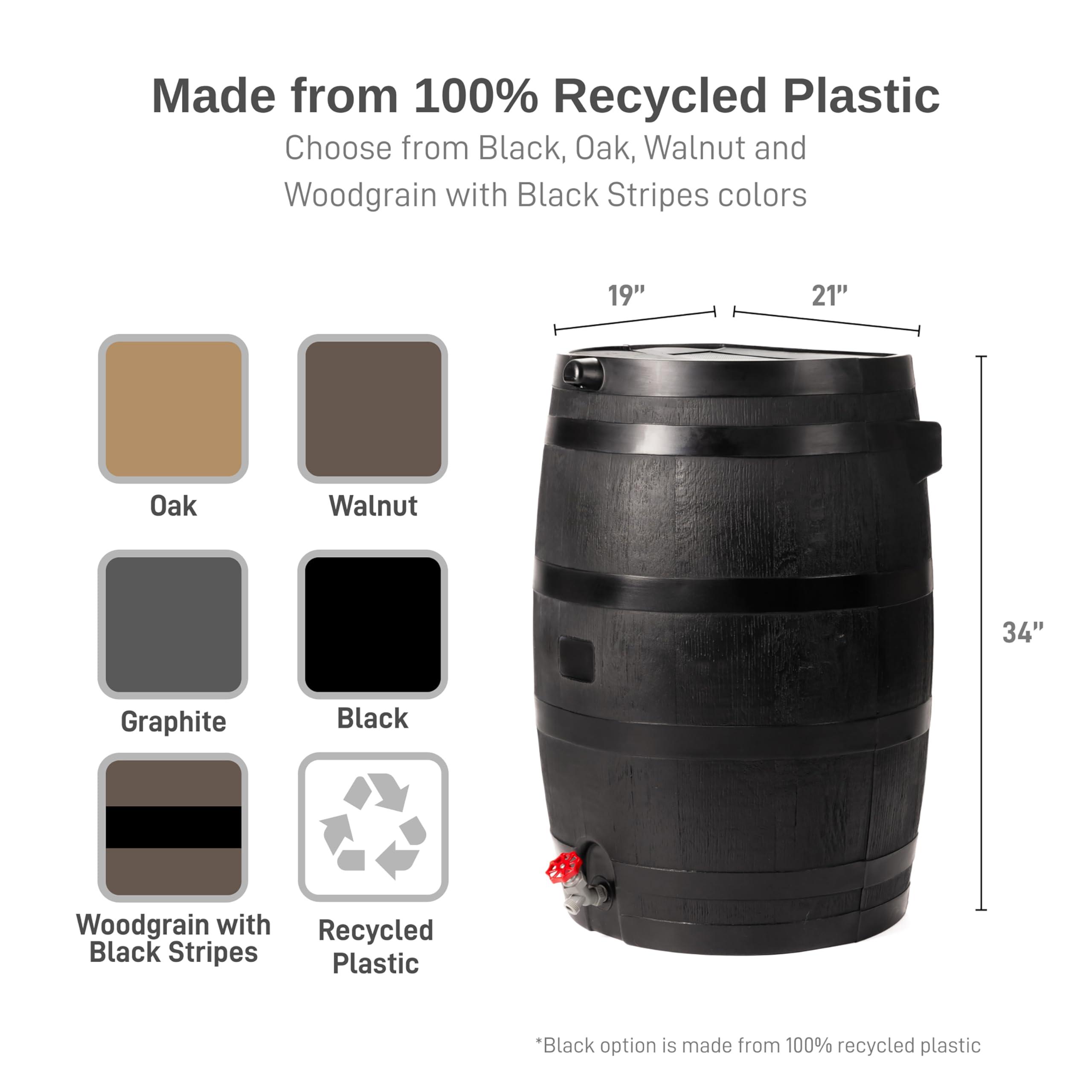 RTS Home Accents 50-Gallon ECO Rain Barrel Made with 100% Recycled Plastic, Flat Back Rain Water Collection Barrel, Soaker Hose Included, Black - Image 2