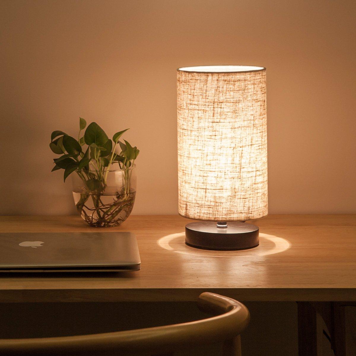 lifeholder Table Lamp, Bedside Nightstand Lamp, Simple Desk Lamp, Fabric Wooden Table Lamp for Bedroom Living Room Office Study, Cylinder Black Base - Image 5