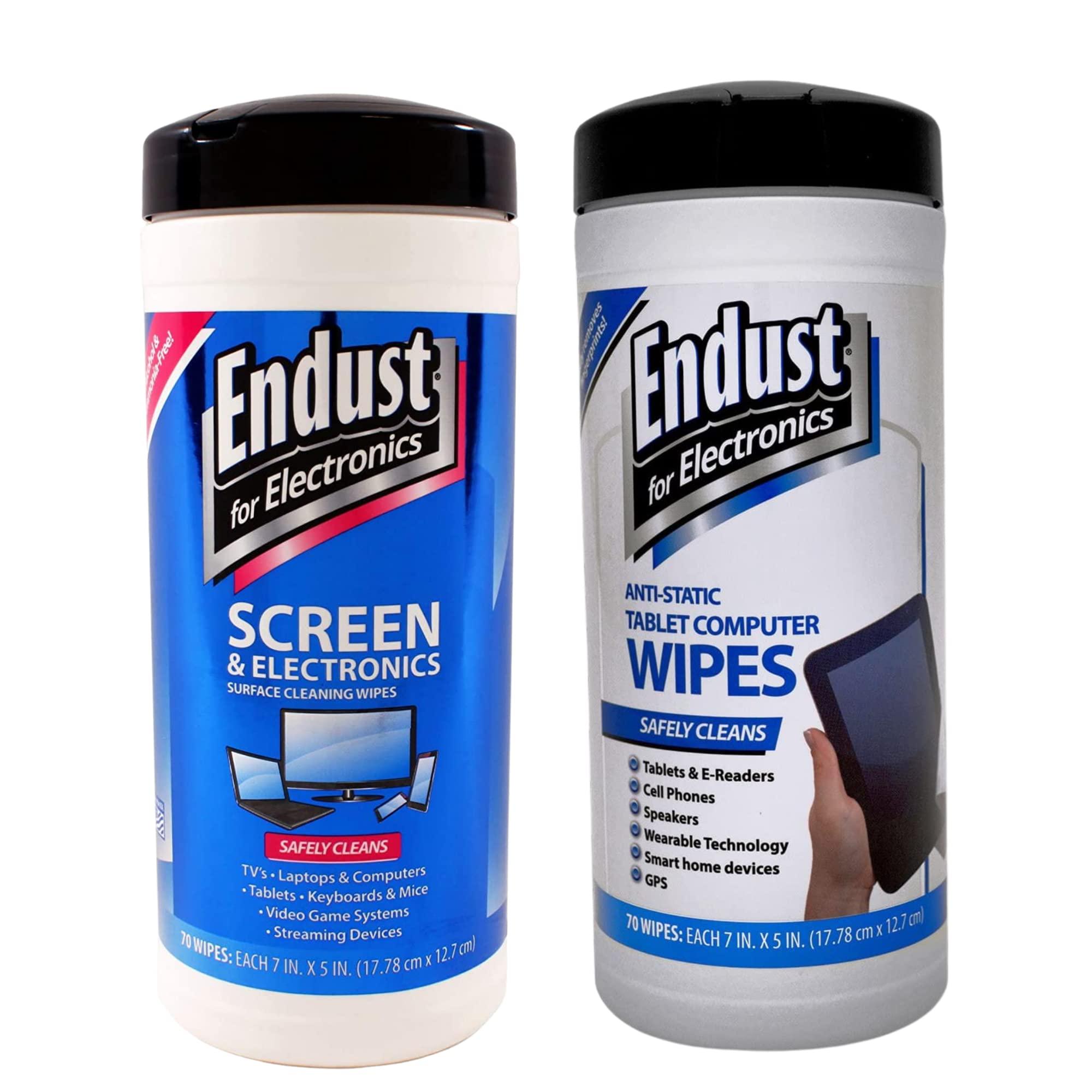 Endust For Electronics Screen Cleaner Wipes, Electronics Surface Cleaning Wipes, For Tablet, E-Reader, Monitor, Laptop, Phone, TV, GPS, Pre-Moistened, Alcohol & Ammonia Free, 140 Count (Pack of 2) (11506+12596)