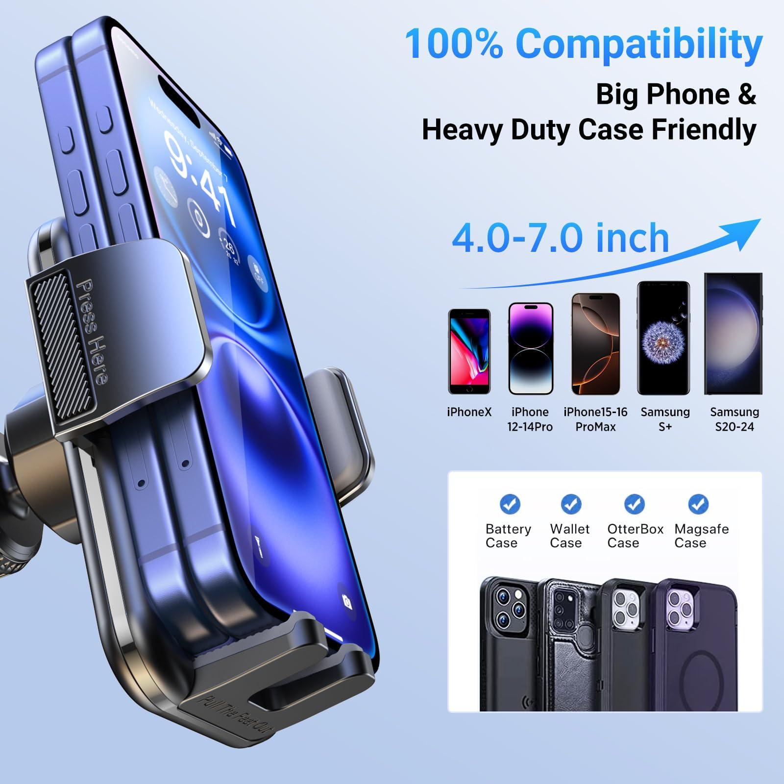 3-in-1 Car Phone Holder [122+LBS Strongest Suction & Stable Clamp Arm] 360° Adjustable Car Phone Mount, Cell Phone Holders for Your Car for Dashboard Vent, All Smartphones & Car Models (Black) - Image 6