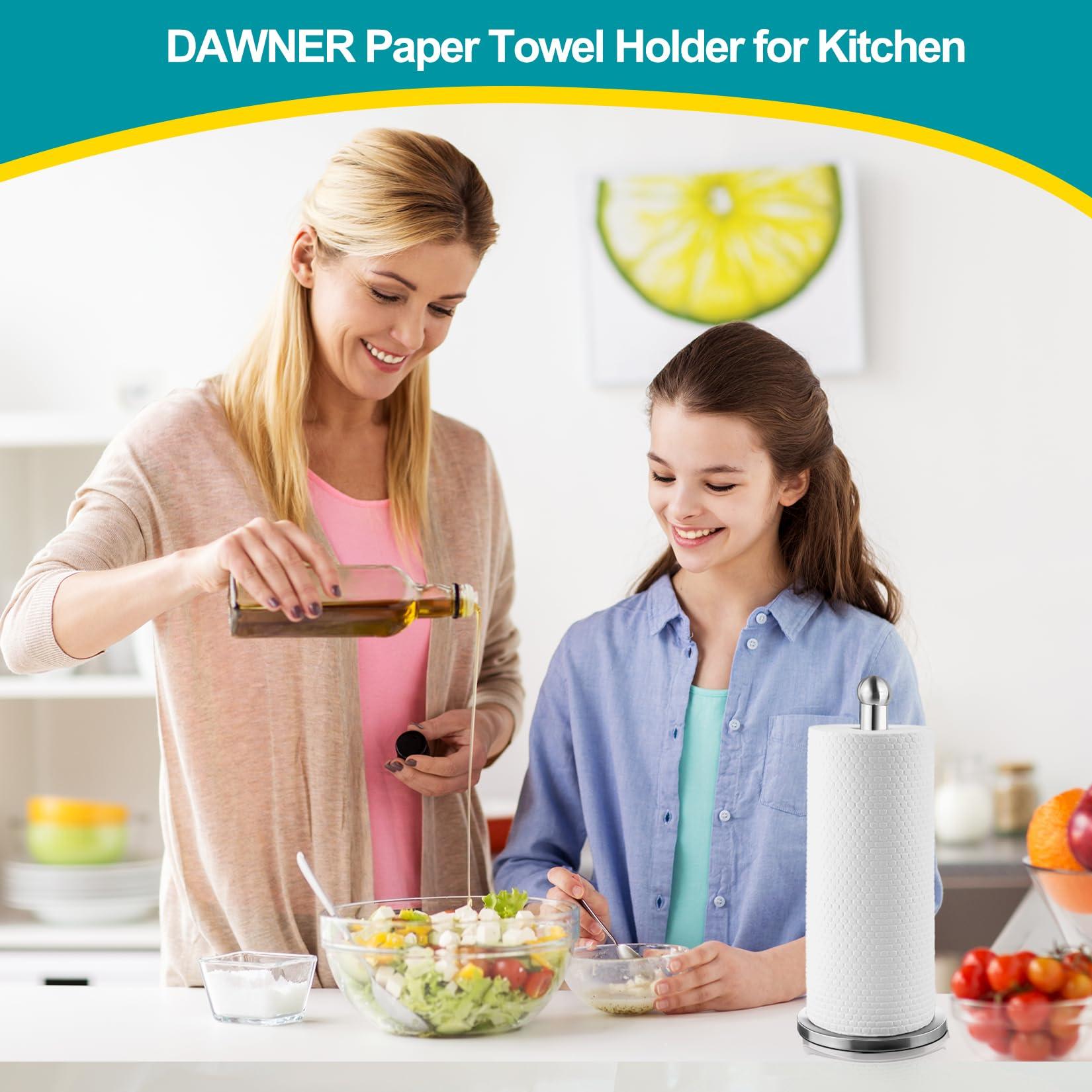 DAWNER Paper Towel Holder Countertop, Freestanding Kitchen Paper Holder Stand, One-Handed Tear, Stainless Steel, Paper Towel Dispenser with Weighted Base for Standard Towel Rolls, Brushed Nickel - Image 7