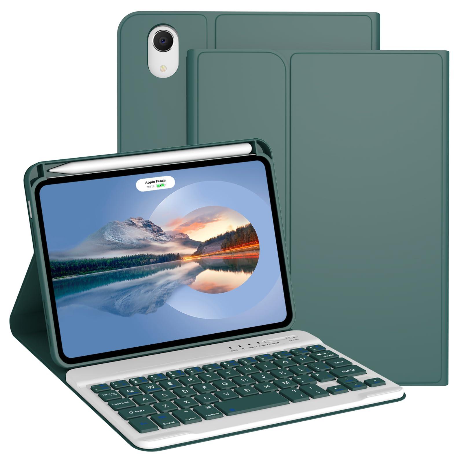 Divufus Keyboard Case for iPad mini 7th Generation (A17 Pro) 2024 / 6th Gen 2021 8.3 Inch [Magnetic Detachable Wireless Keyboard][Support 3 System] Flip Stand Case with Pencil Holder, Dark Green - Image 1