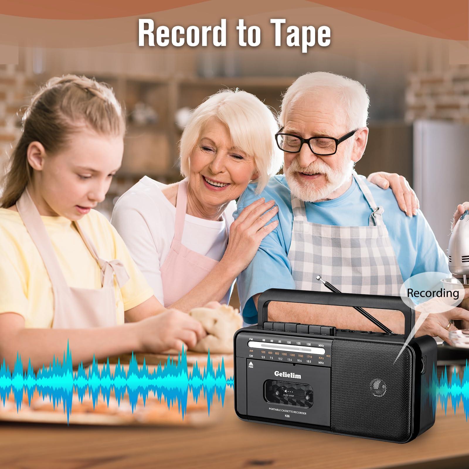 Gelielim Cassette Tape Player Bluetooth Boombox, Cassette Player AM/FM/SW Radio Stereo, Tape Player/Recorder with 8W Speaker and Earphone Jack, USB/TF Card Player, AC Powered or Battery Operated - Image 2