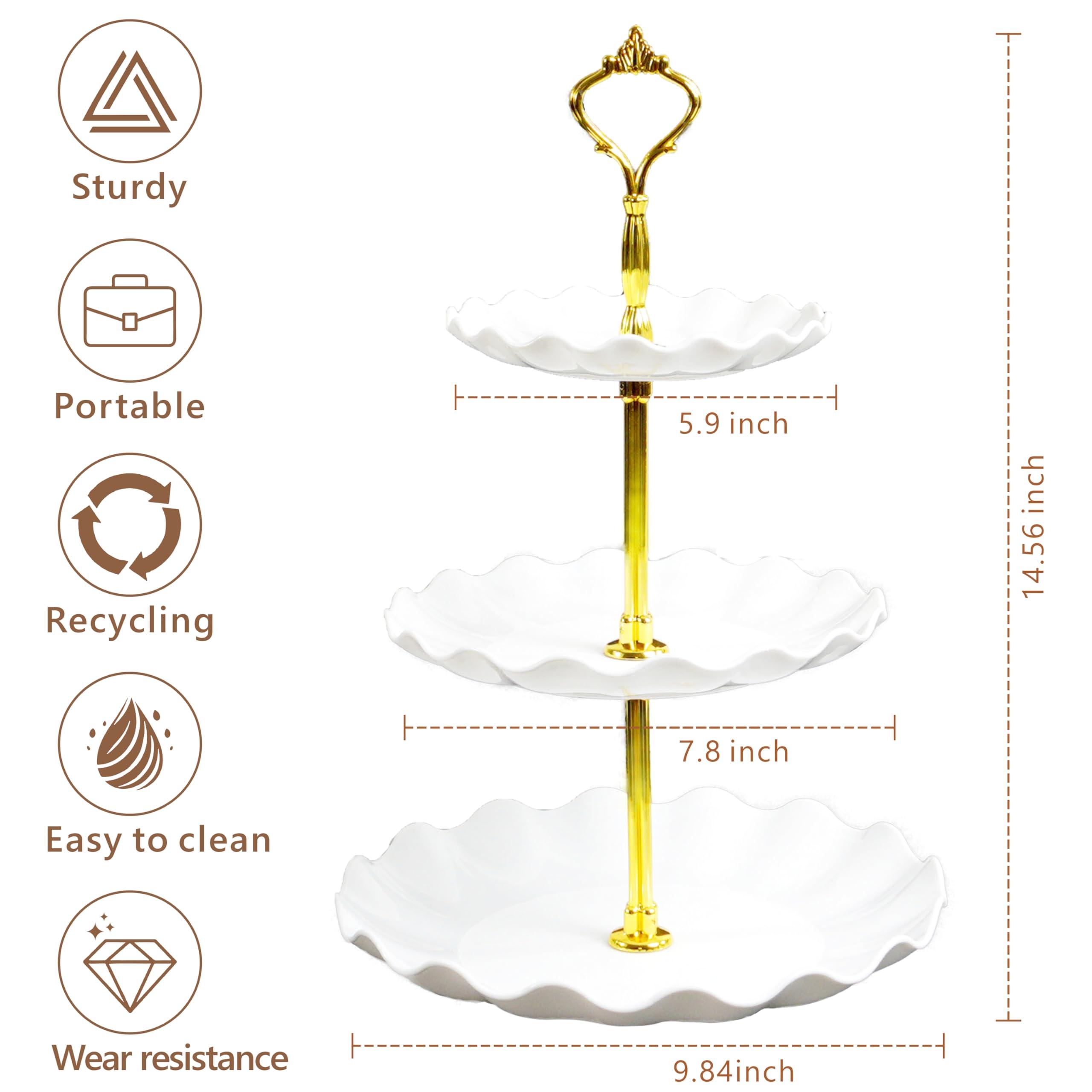 3-Tier Cupcake Stand, Plastic Tiered Cake Stand Serving Tray for Birthday Party Wedding Dessert Decoration (White) - Image 3