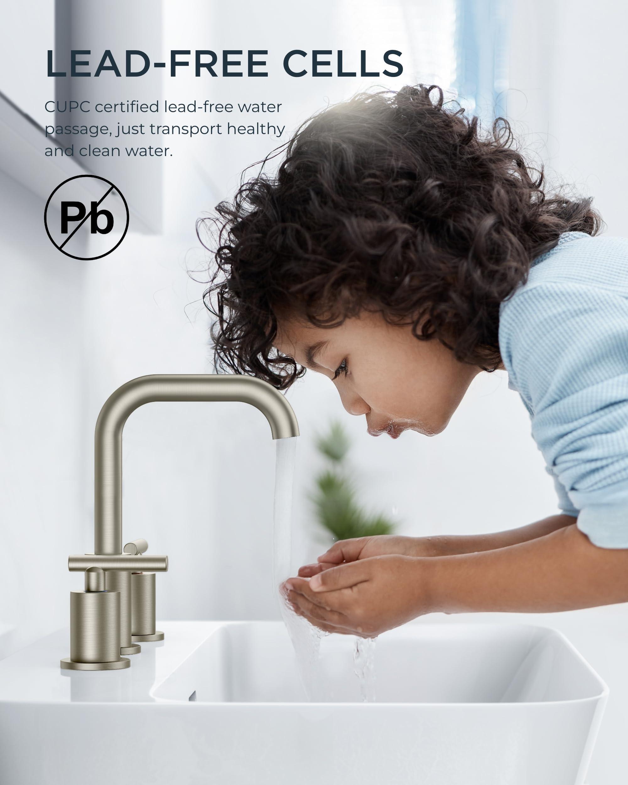 FORIOUS Brushed Nickel 8 Inch Widespread Bathroom Faucet for 3 Hole Sink, 2 Handles 360° Swivel Bathroom Sink Faucet with Pop Up Drain and Hoses, for Vanity Restroom RV Lavatory - Image 4