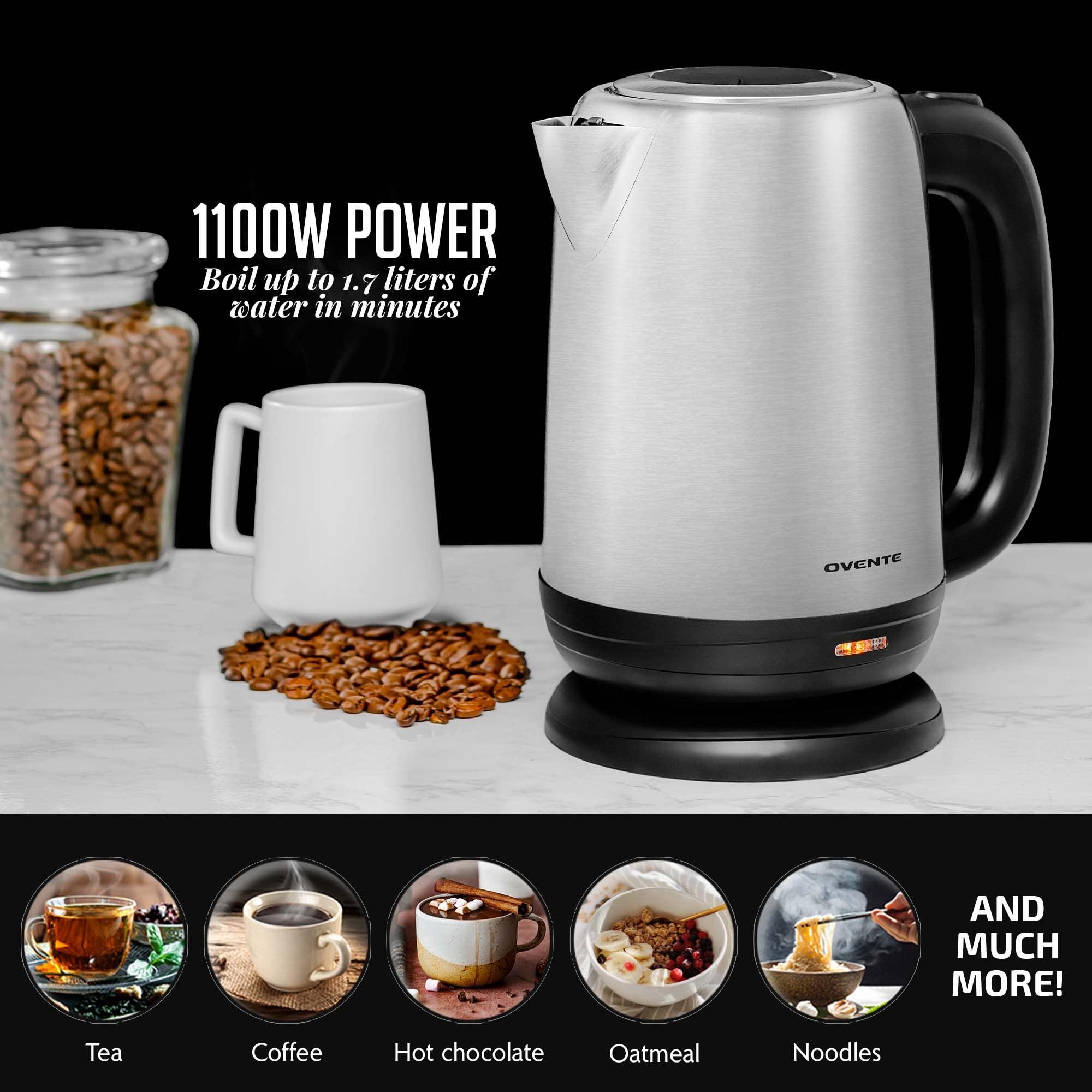 OVENTE Electric Tea Kettle Stainless Steel 1.7 Liter Portable Instant Water Boiler Heater 1100W Power Fast Boiling with Cordless Body and Automatic Shut Off for Coffee Milk Chocolate Silver KS27S - Image 8