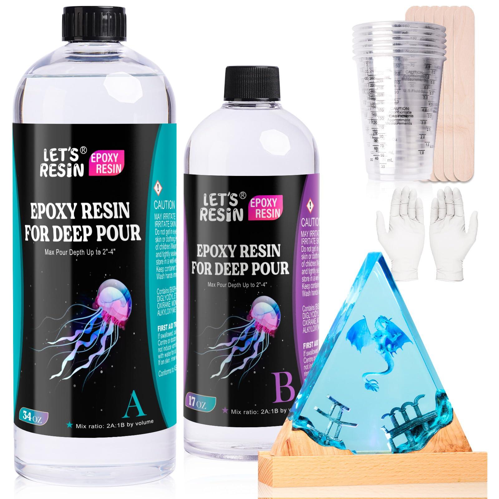 LET'S RESIN EPOXY RESIN Deep Pour Epoxy Resin, 51OZ 2-4 inch Clear Epoxy Resin Kit,Bubble Free Low Odor 2:1 Low Viscosity Casting for River Table,Wood,Flower Preservation, Art Crafts