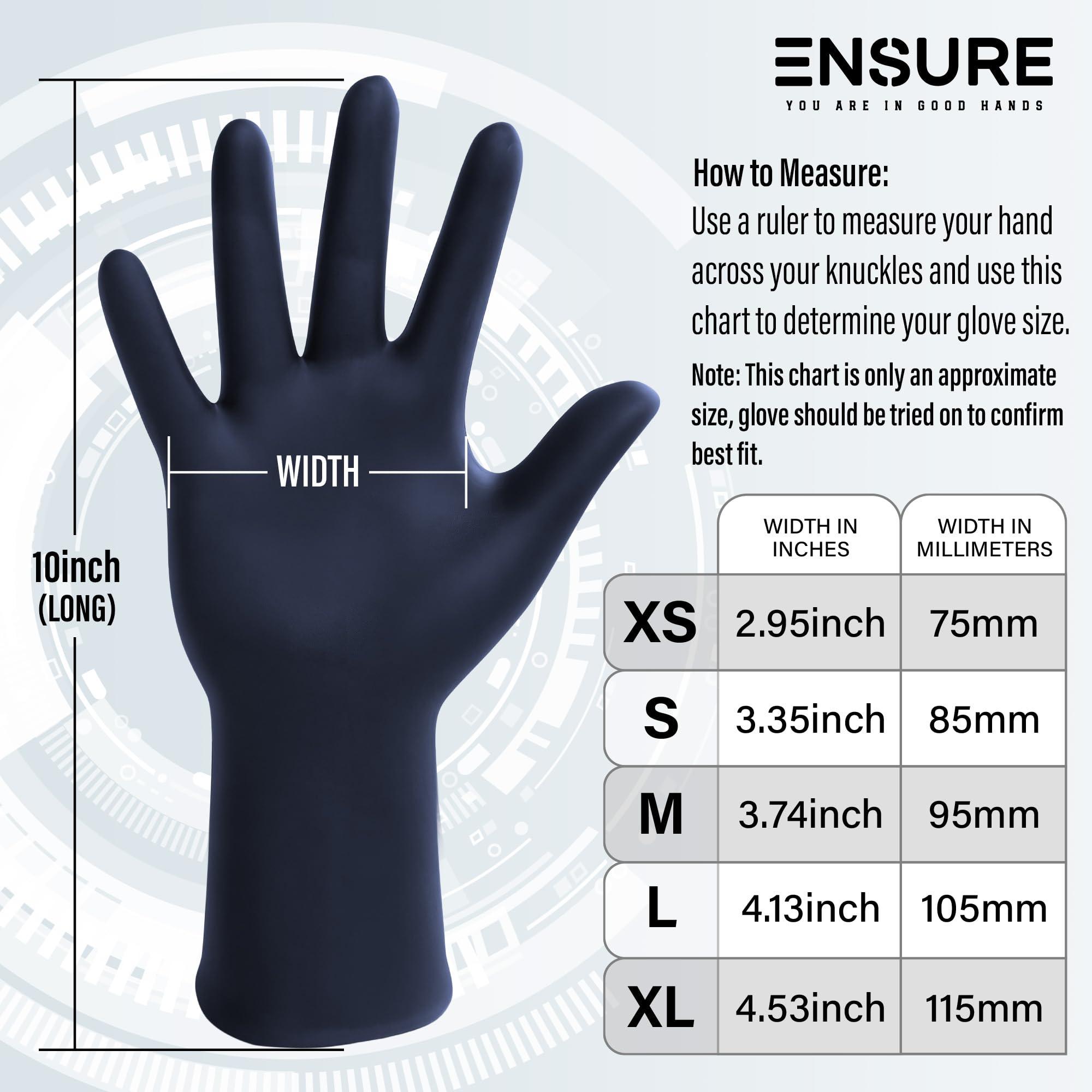 Saf-Care EnSure Nitrile Exam Gloves, Powder-Free, Latex-Free, Chemo Rated, Non-Sterile, Textured Fingertips, Heavy Duty, Medical, Surgical, Food Safe, Tattoo, Cleaning - Black, 5 Mil (100, Medium) - Image 2