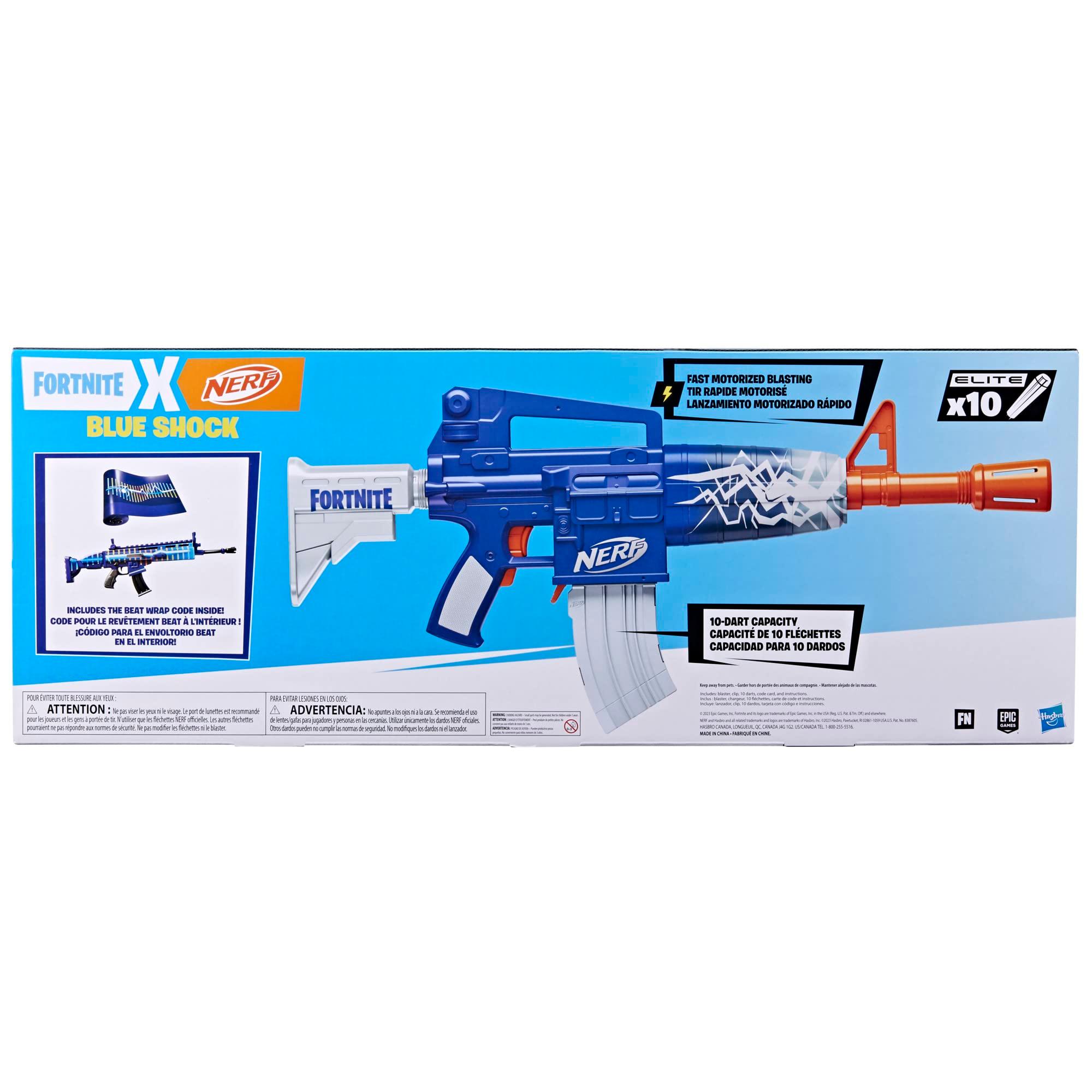 Nerf Fortnite Blue Shock Blaster, 10-Dart Clip, 10 Elite Nerf Darts, Includes Bonus Code to Unlock The Beat Wrap in The Game, Motorized Dart Blaster - Image 9