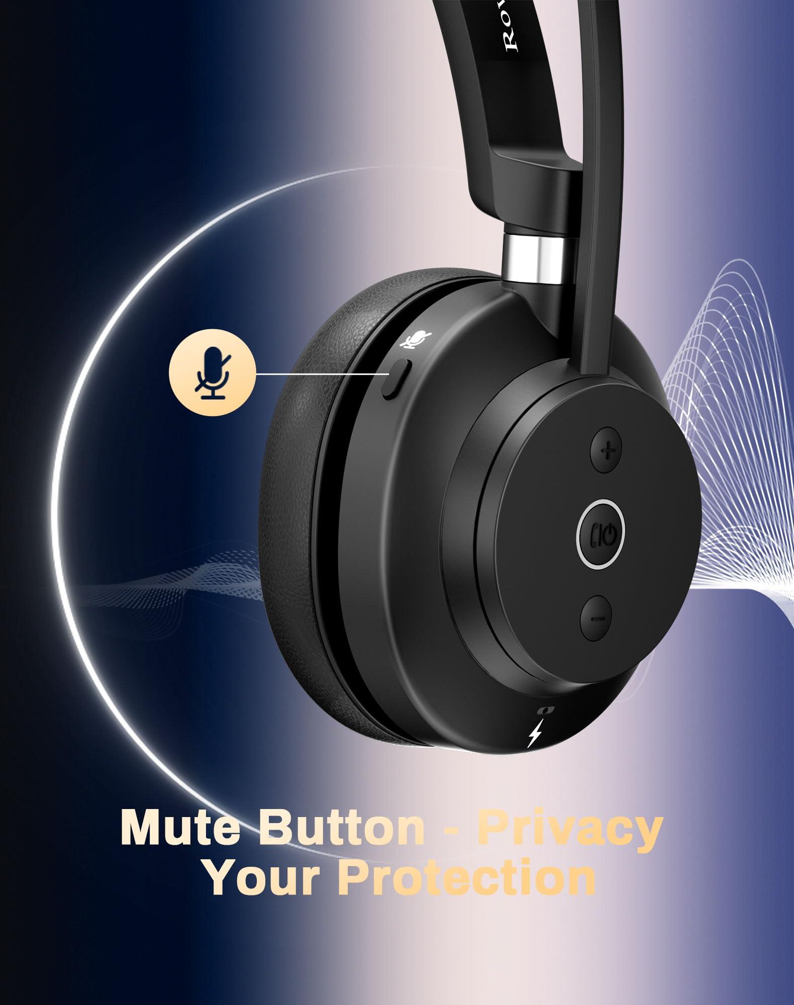 Rownfusny Bluetooth Wireless Headset with Mic for Work, Bluetooth 5.3, Advanced Noise Reduction Microphone, Clear Calls - Comfortable Over-Ear Headphones for PC, Laptop, iPhone, Android, Zoom, Office - Image 4