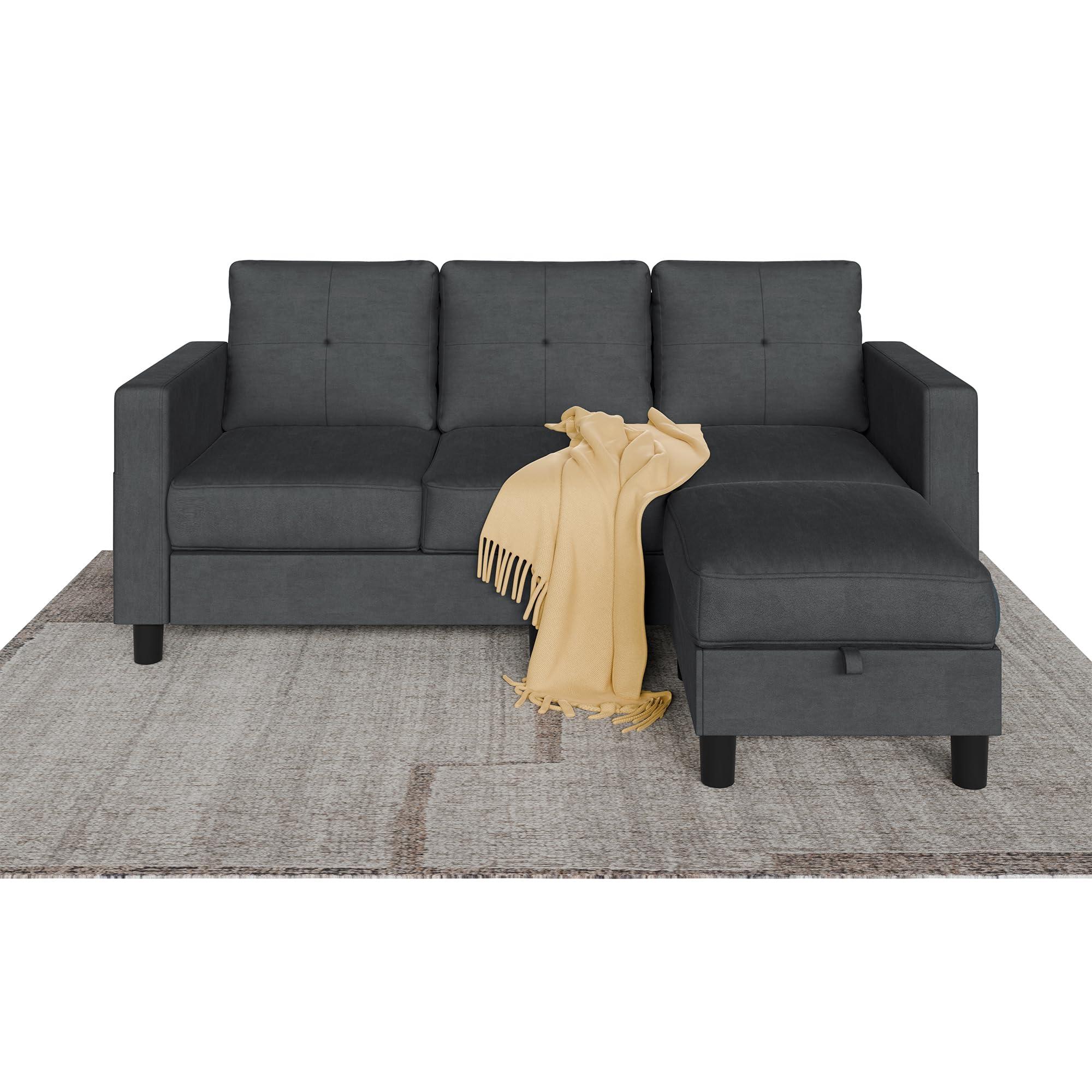 Shintenchi Convertible L-Shaped Sectional Sofa with Ottoman, 3-Seater Modern Linen Couch with Reversible Chaise and Armrest for Apartment, Office, Small Space - Image 6