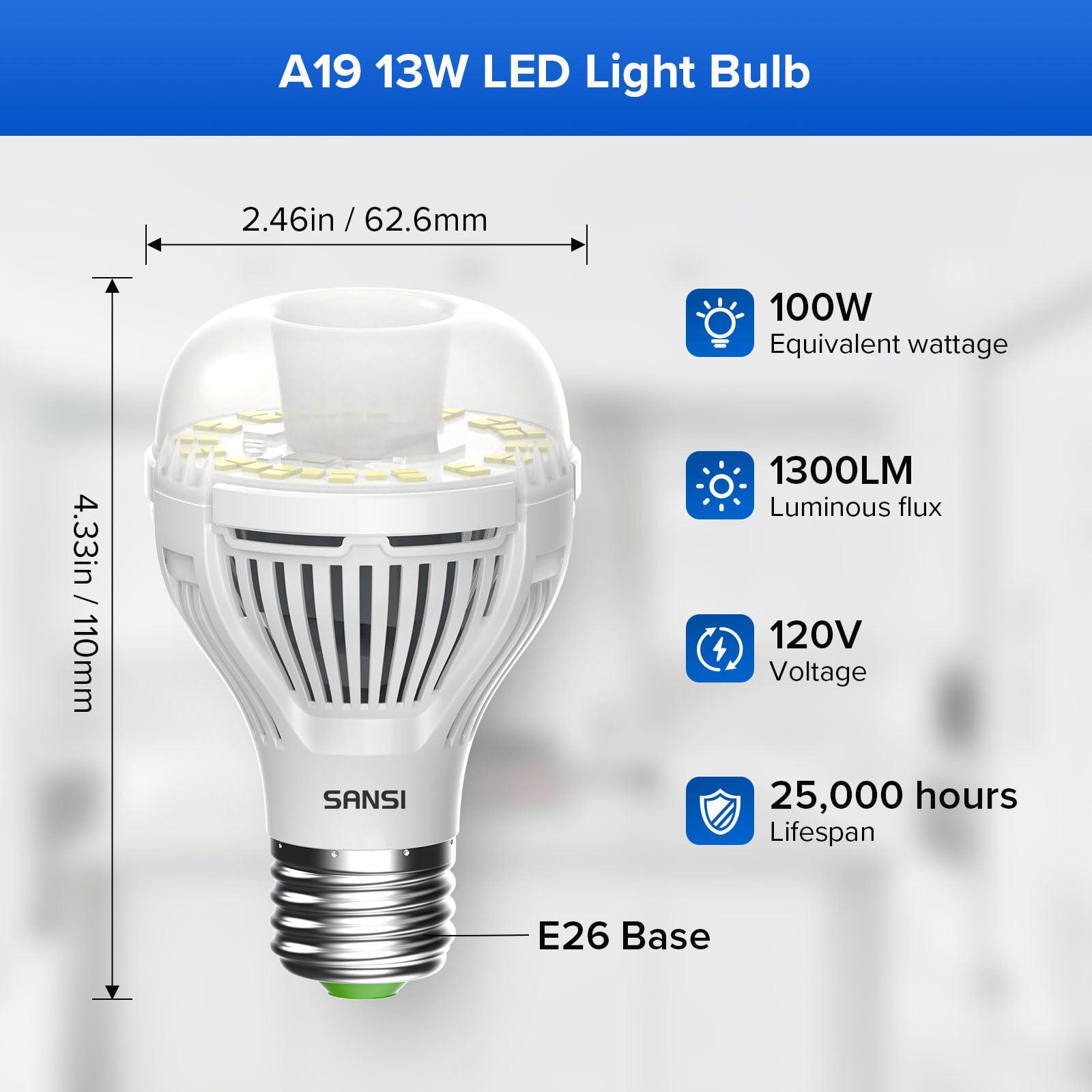 SANSI Dusk to Dawn LED Outdoor Light Bulb A19, 100 Watt Equivalent Energy Efficient 13W 5000K Daylight 1300LM Outdoor Light Bulbs, E26 Standard Base Light Bulbs for Porch Patio Yard Garden, 2-Pack - Image 2
