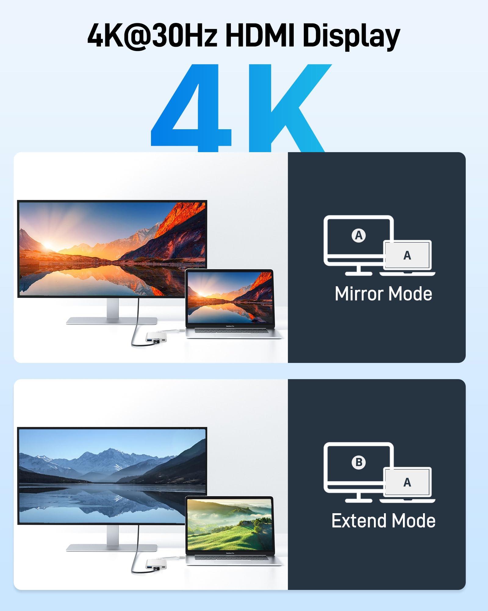 Acer USB C to HDMI Adapter, 4K USB C Hub with 100W PD, USBA 3.0 Port, HDMI to USBC Multiport Digital AV Converter for MacBook Pro/Air, iPad, Tablets, Switch, TV, Monitor and More (Silver) - Image 7