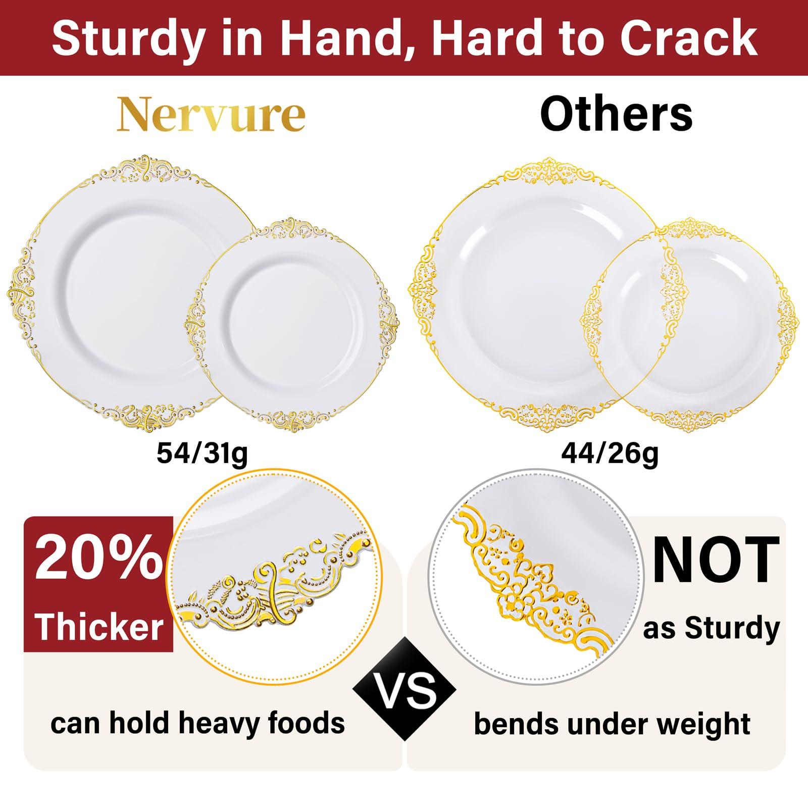 Nervure 350PCS Gold Plastic Plates - Gold Plastic Dinnerware Sets for 50 Guests - 100 Disposable Plates, 150 Silverware, 50 Cups, 50 Napkins for Wedding & Party & Graduation - Image 4