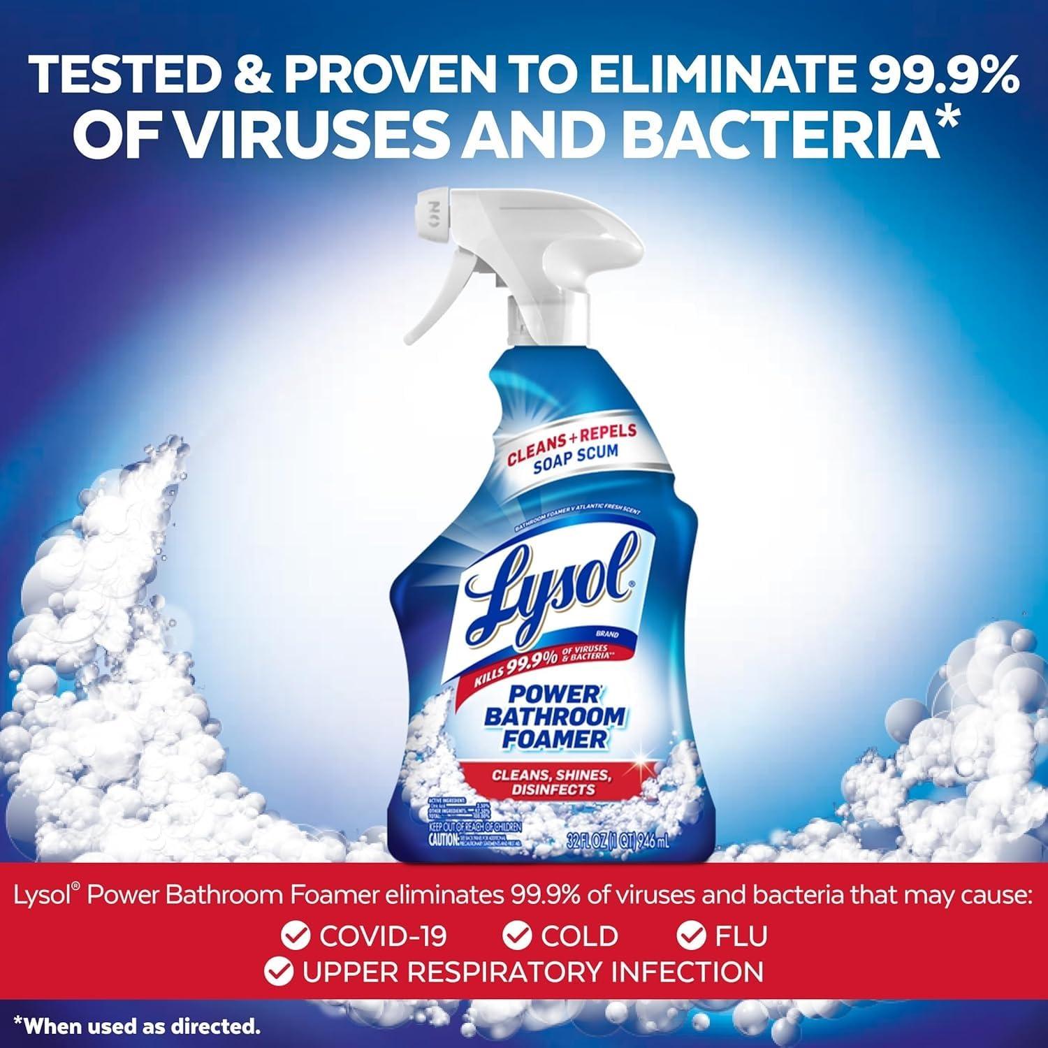 Lysol Power Foaming Cleaning Spray for Bathrooms, Foam Cleaner for Bathrooms, Showers, Tubs, 32oz - Image 3