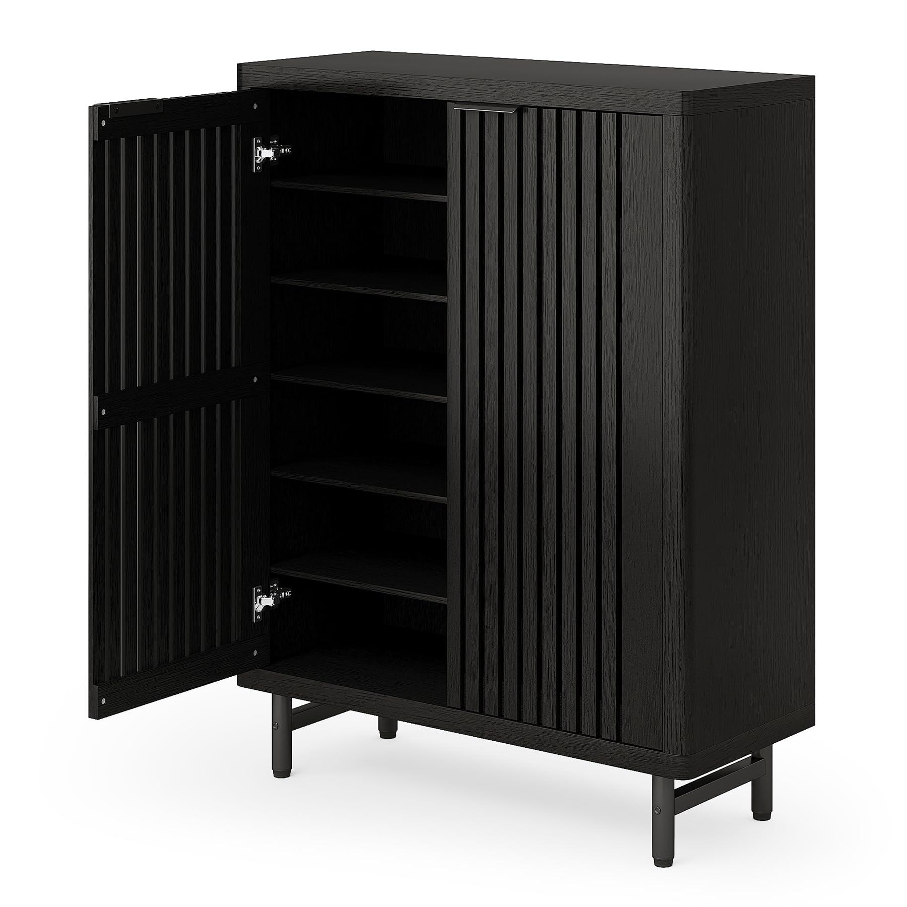 LITTLE TREE 6-Tier Shoe Cabinet with Doors for Up to 24 Pairs, Large Wooden Shoe Storage Cabinet with Adjustable Shelves, Black Freestanding Shoe Organizer Cabinet for Entryway, Hallway - Image 9