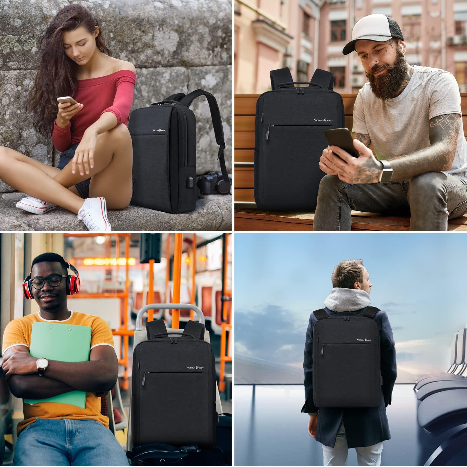 Victoriatourist Laptop Backpack, Business Slim Durable Travel Water Resistant Backpacks with USB Charging Port, College Bookbag Computer Bag Gifts for Men Women Fits 15.6 Inch Notebook(Black) - Image 7