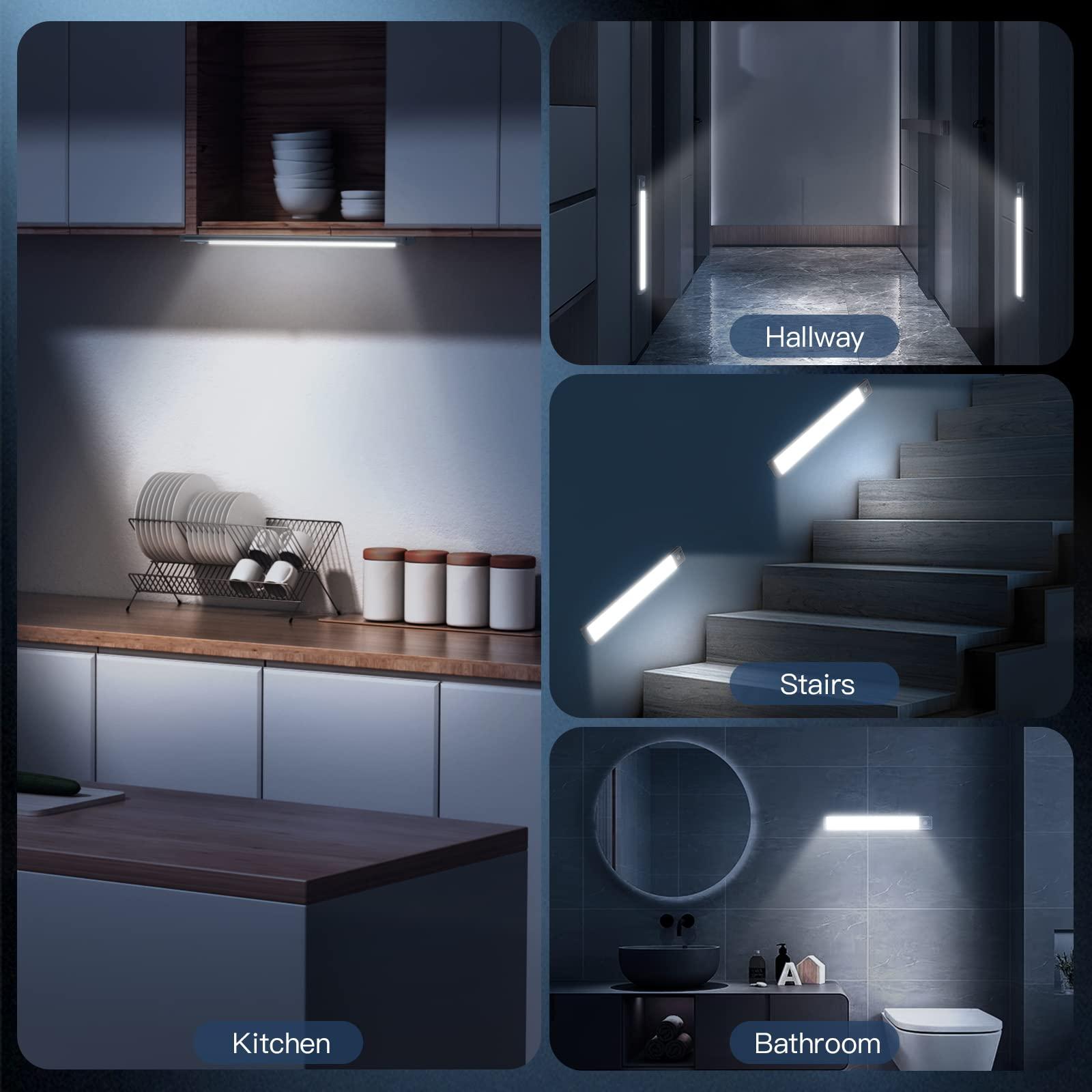 MCGOR 10inch Under Cabinet Lighting, 2 Pack Rechargeable Motion Sensor Light Indoor, 5 Levels Dimmable Magnetic Closet Lights, Wireless Under Counter Lights for Kitchen, Stairs - Image 7