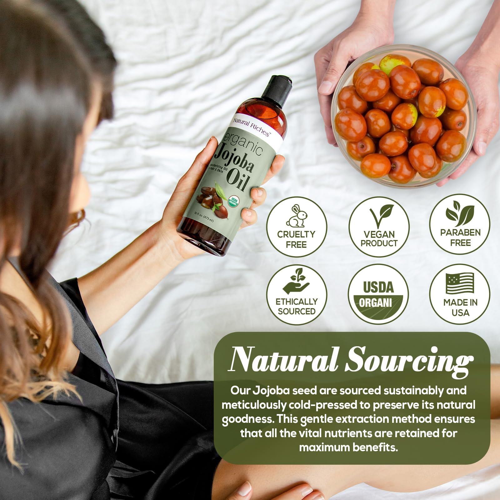 Natural Riches Organic Jojoba Oil, Pure (16 oz) | Moisturizing Oil for Face, Hair, Skin & Nails Cold Pressed Hexane Free Base Carrier oil. - Image 7