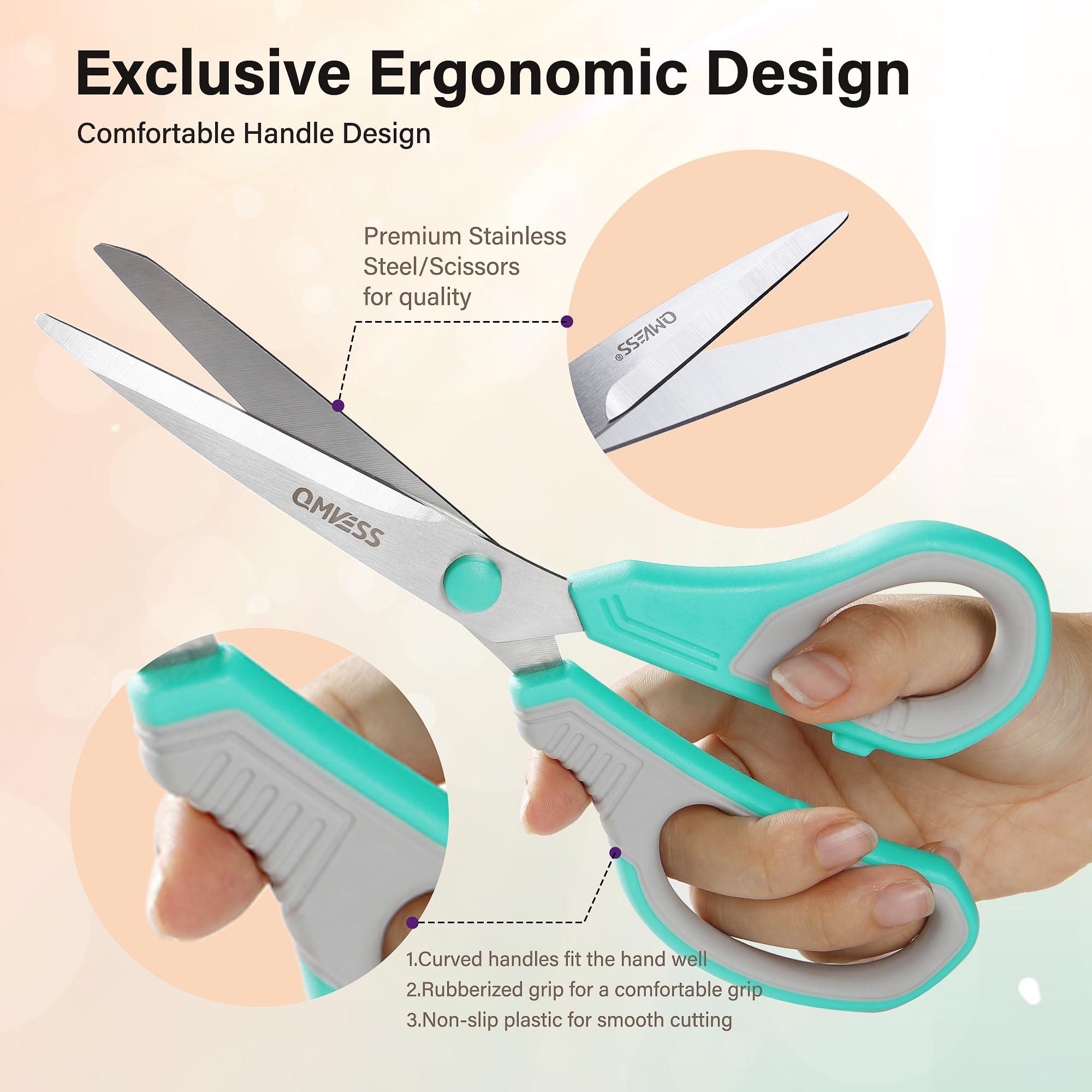 QMVESS 8.5" Scissors All Purpose 3 Pack, Ultra Sharp 2.5mm Thick Blade Scissors for Office, Professional Ergonomic Comfort Grip for Office School Home Fabric Sewing DIY Craft Cutting General Use - Image 5