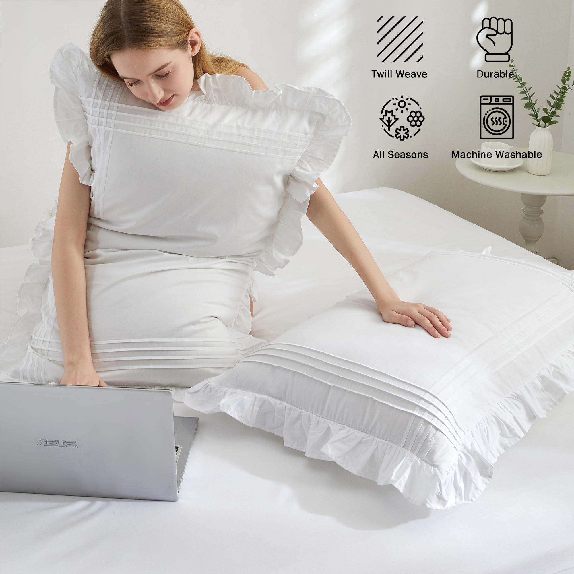 Ranznaz Ruffled Pillow Shams Standard Size Set of 2, 100% Cotton White Ruffle Pillow Cases with Pintucks, Farmhouse French Shabby Chic Pillowcases for Bedding, 20x26 Inch - Image 4