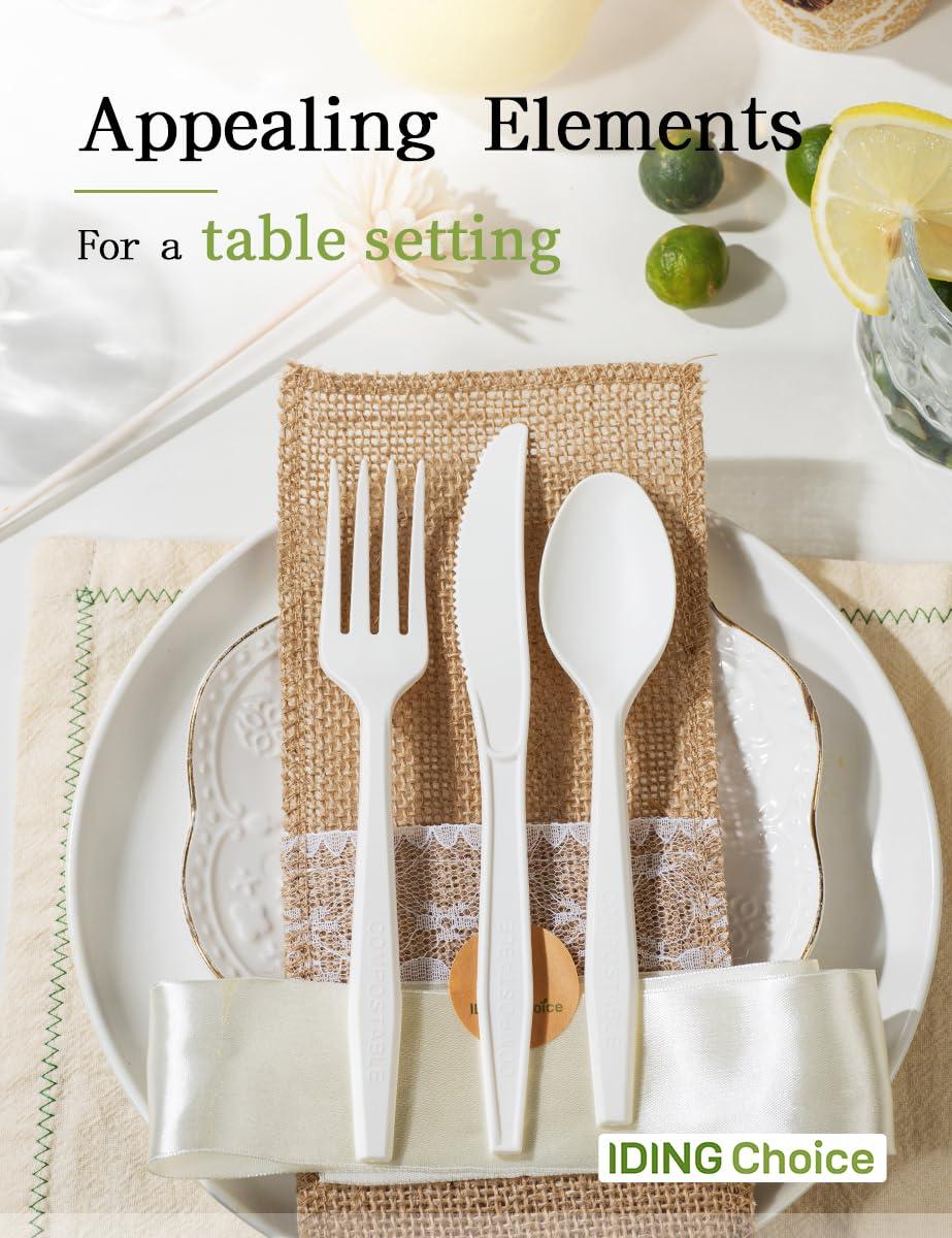 IDING Choice 100% Compostable 200 Count No Plastic Spoons, Plastic Utensils, The Heavyweight Heavy Duty Flatware is Eco-Friendly Products for Lounge Party Wedding Office BBQ Picnic Camping. - Image 4