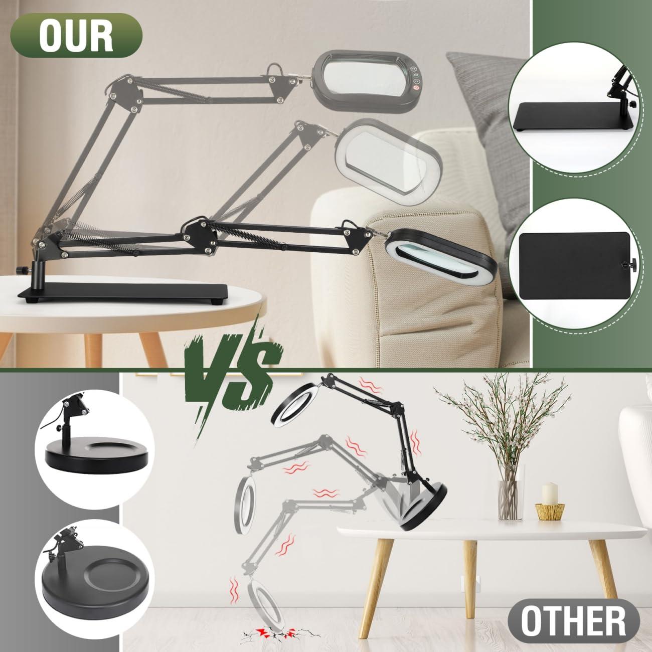 Veemagni 10X Rectangle Magnifying Glass with Light and Stand, 5 Color Modes Stepless Dimmable, 2-in-1 LED Lighted Desk Lamp & Clamp, Hands Free Magnifier for Reading Crafts Repair Painting Close Work - Image 5