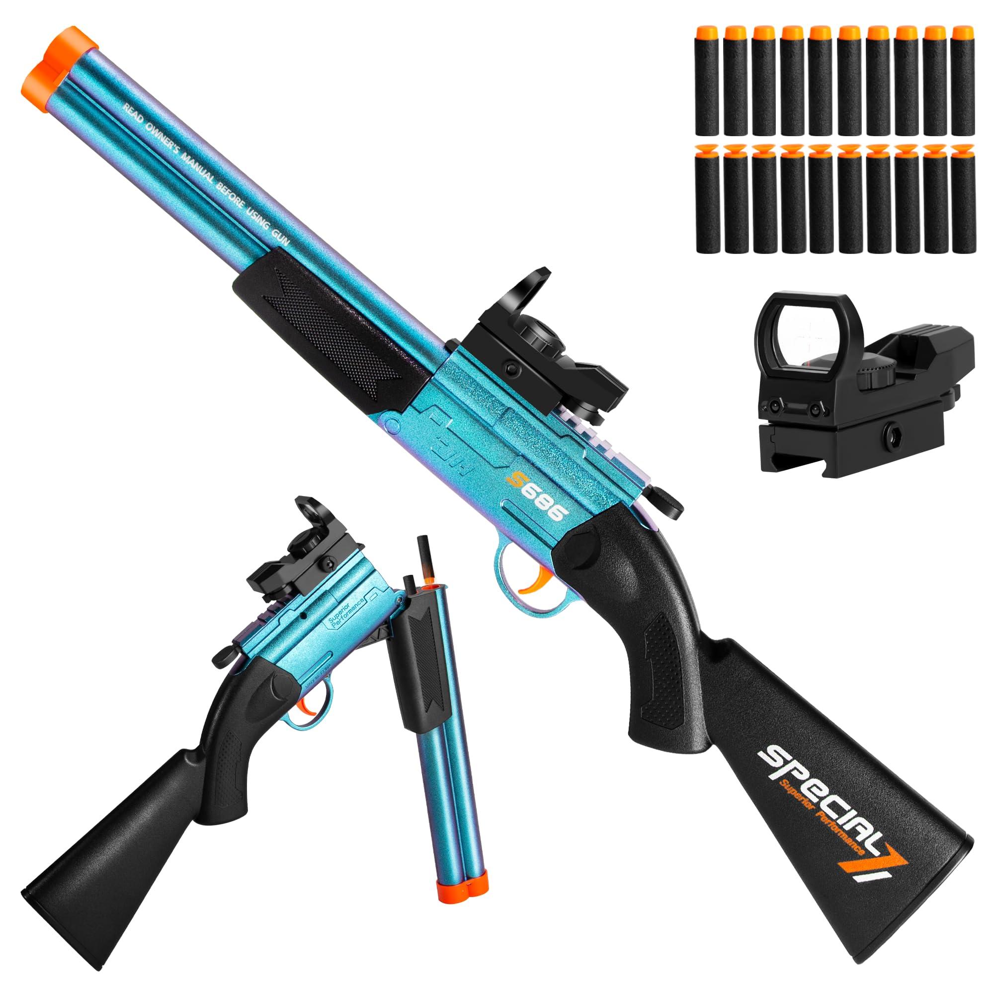 Toy Gun Double Barrel Shotgun Toy,with 20 Soft Bullet Darts, Toy Foam Blaster Foam Dart Blaster with Scope for Kids, Youth, Teen, Boys-Holiday for 8-12 Year (Blue)