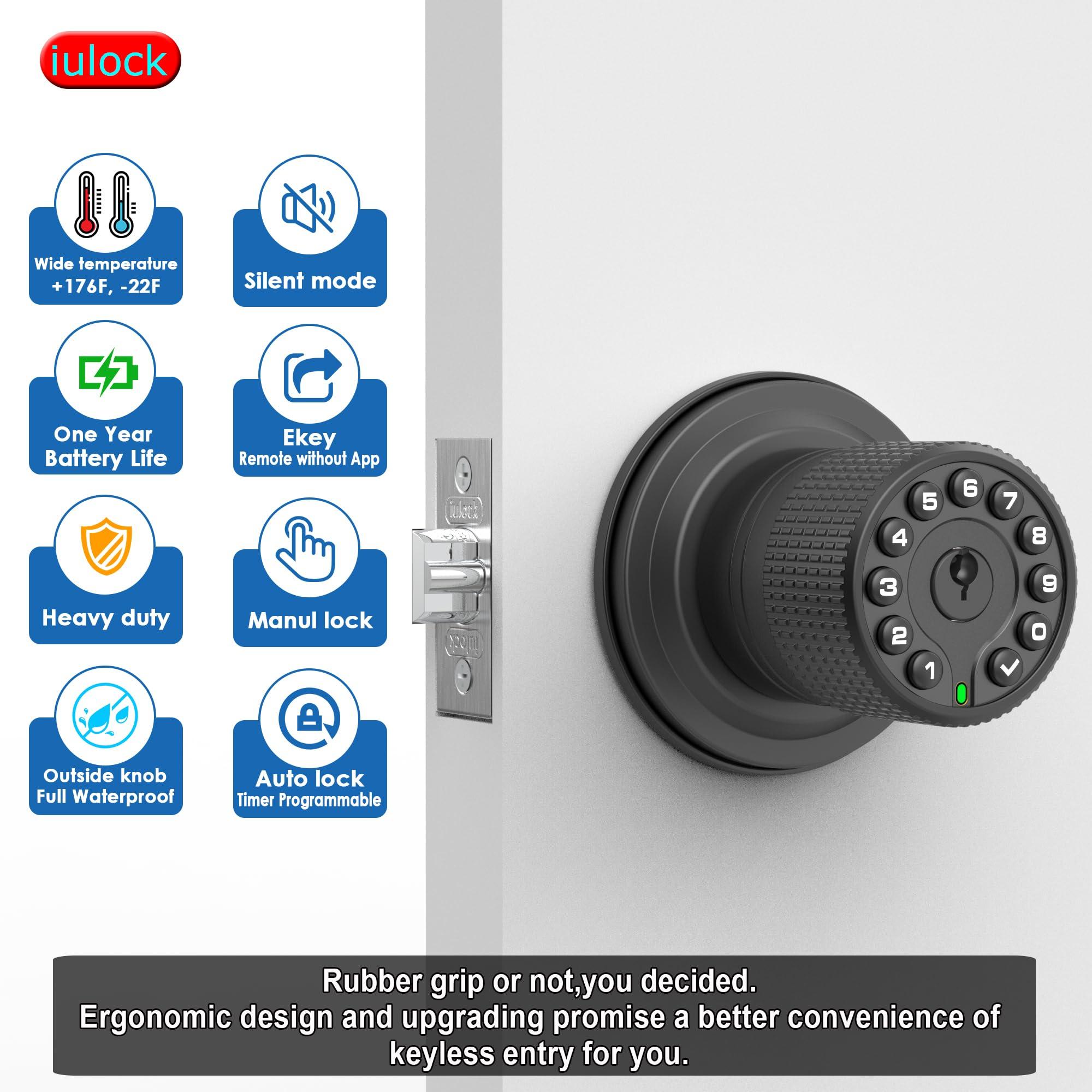 iulock Keypad & Key Smart Door Lock, 50 User Codes, Waterproof, Auto Lock - Matte Black - Image 3