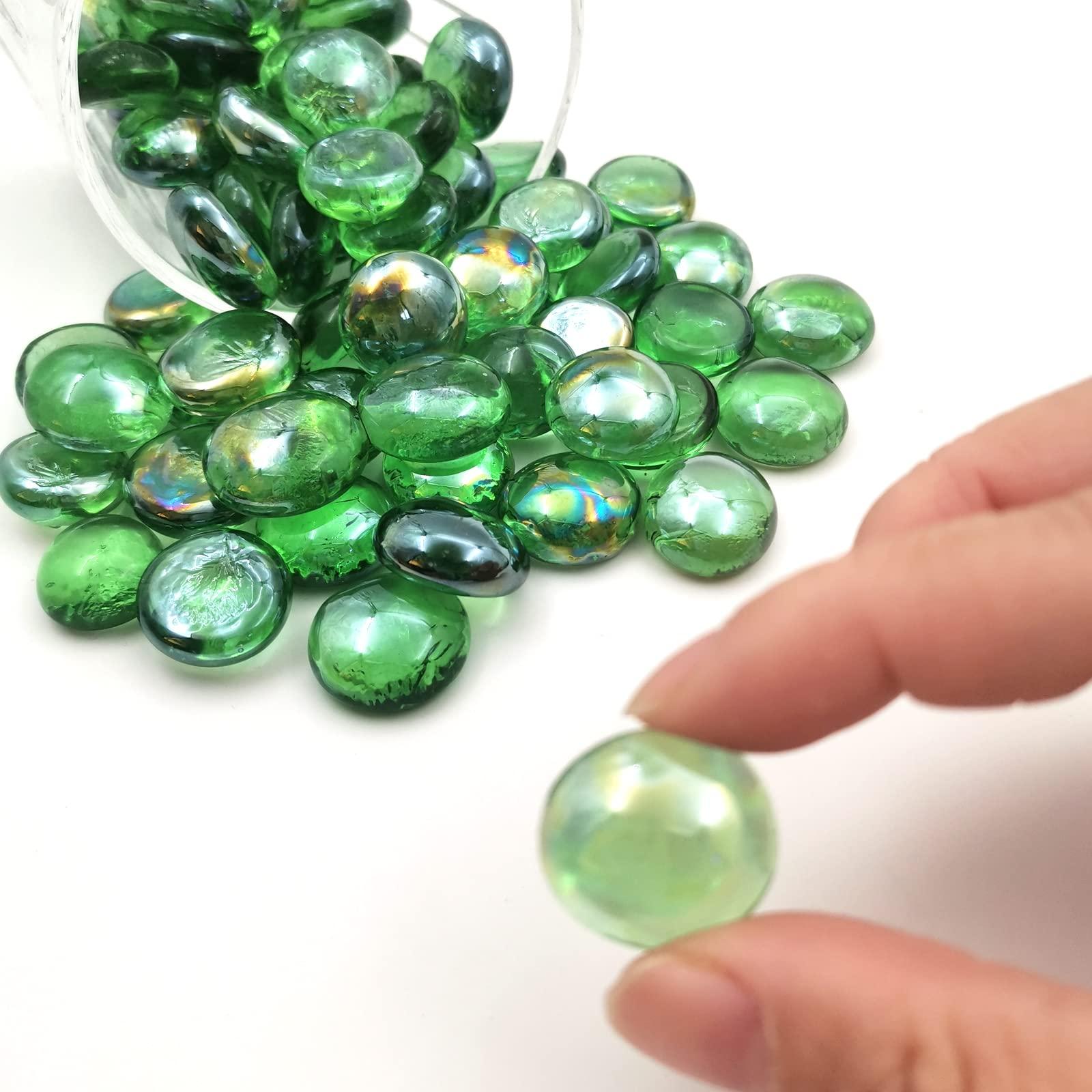 Flat Glass Marbles 1 Pound Vase Filler Fire Pit Glass Pebbles for Indoor Plants, Aquarium Fish Tank Decorations, Home Decor, Fire Pit, Landscaping, Arts Crafts (Green) - Image 2