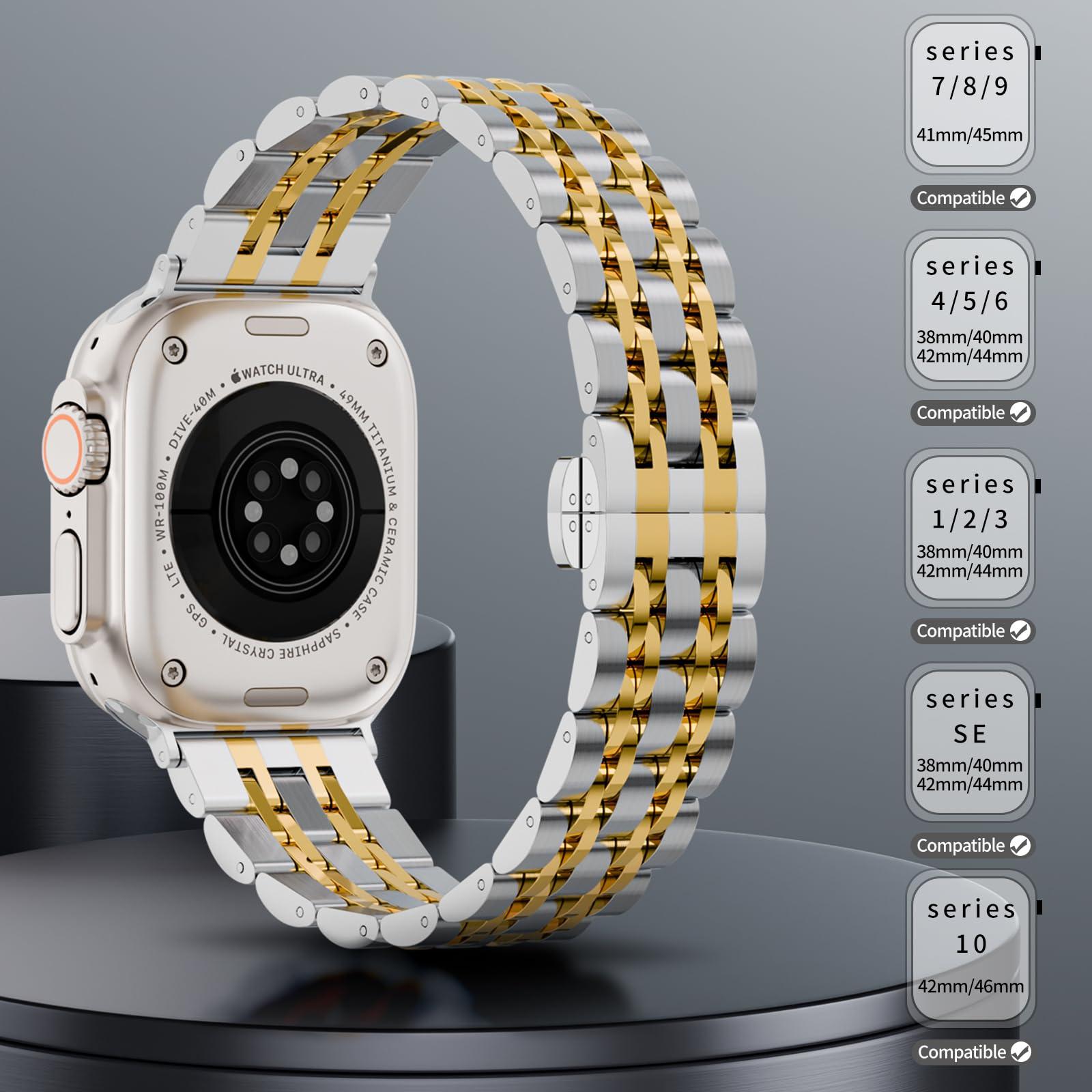 HUANLONG Solid Stainless Steel Band Compatible with Apple Watch 49mm 46mm 45mm 44mm 42mm 41mm 40mm 38mm, Metal Strap for iWatch Series Ultra/Ultra2/10/9/8/7/6/5/4/3/2/1 SE Women and Men - Image 3