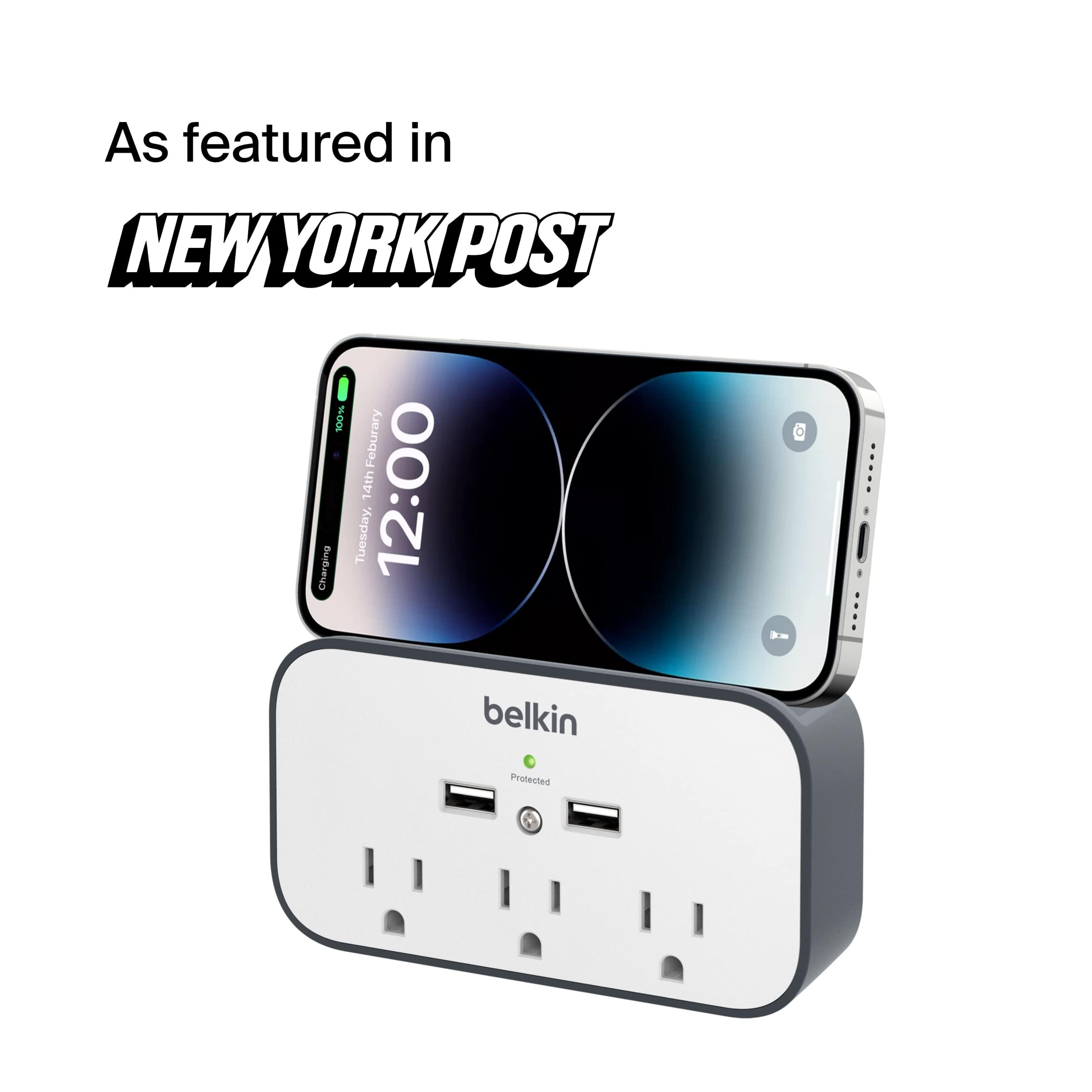Belkin Wall Surge Protector - 3 Outlet w/ 2 USB Ports Mount with Premium Protection Against Surges Safe Charge for Mobile Devices, Tablets & More (540 Joules) - Image 2