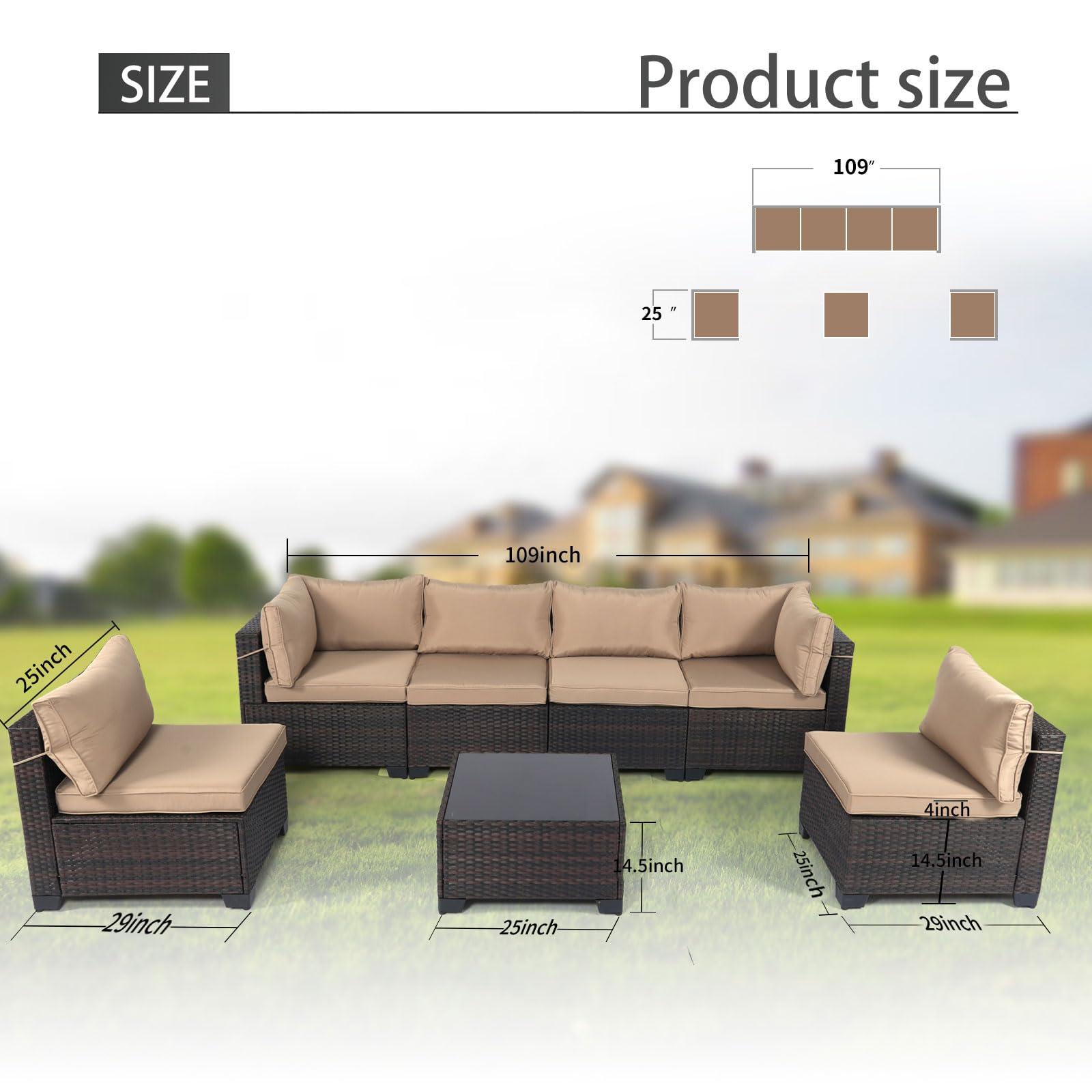 LEVELEVE 7 Pieces Outdoor Patio Furniture Sets,Rattan Conversation Sectional Set,Manual Weaving Wicker Patio Sofa with Tea Table - Image 4