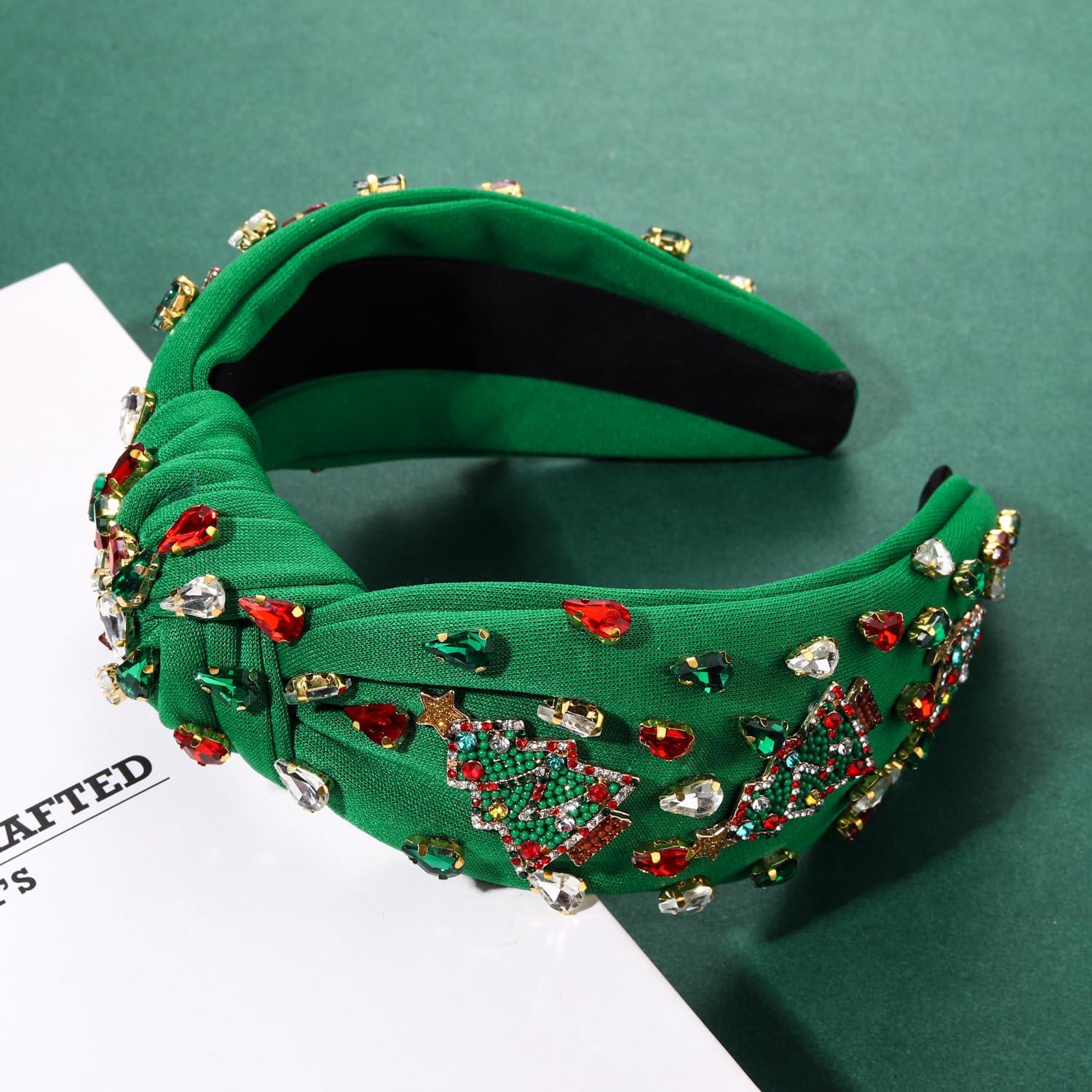 YAHPERN Christmas Headband for Women Christmas Accessories Xmas Bow Tree Snowflake Knotted Headbands Crystal Top Knot Headband - Image 4