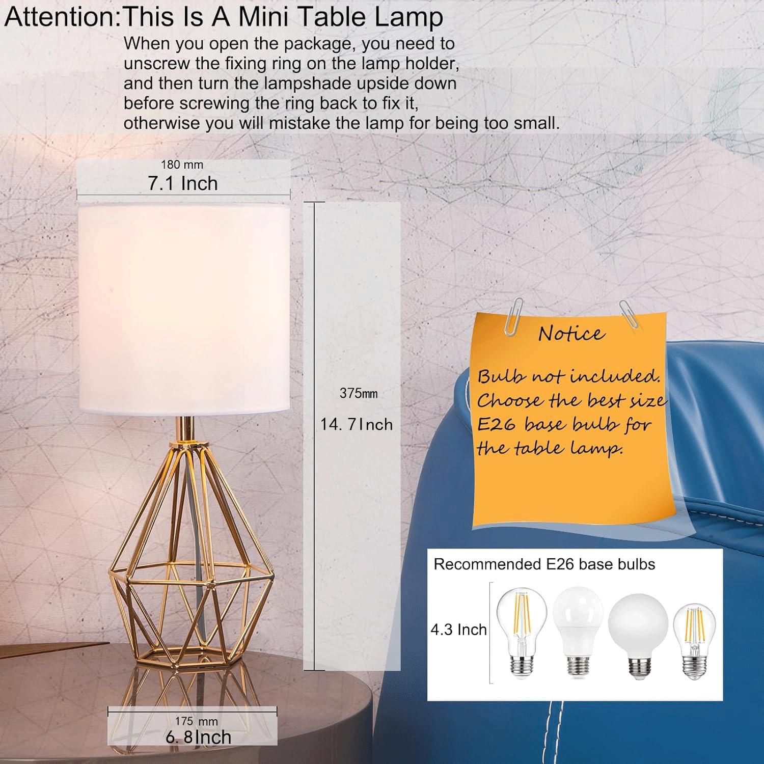 COTULIN Gold Modern Hollow Out Base Bedroom Small Table Lamp,Bedside Nightstand Lamp with Geometric Metal Base White Fabric Shade,Cute Desk Lamp for Kids Living Room - Image 2