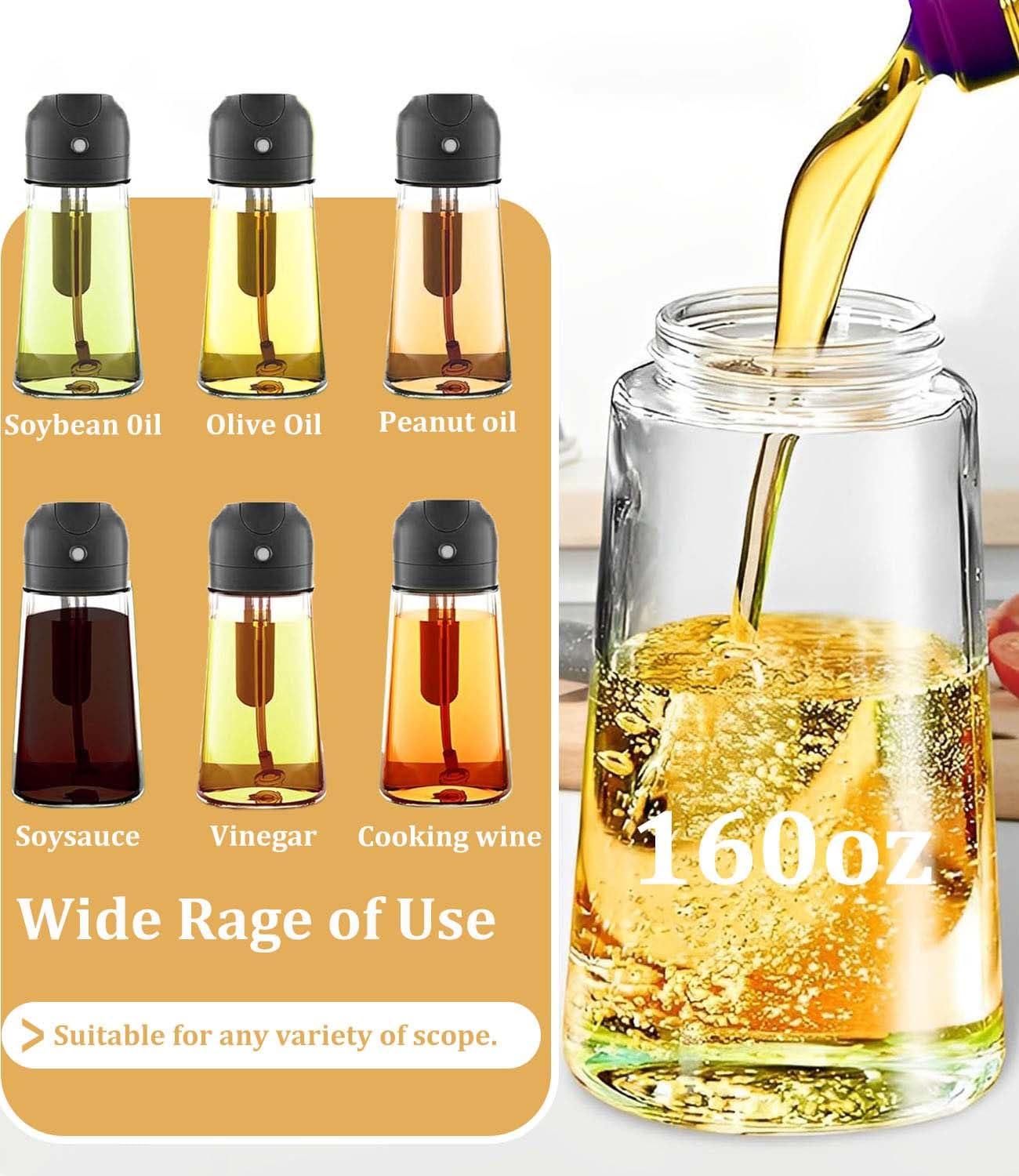 Arsatbs Oil Sprayer for Cooking 2 in 1 Olive Dispenser Bottle 16oz/470ml Kitchen Gadgets for Air Fryer, Salad, BBQ - Glass Mister Spray -Transparent Black - Image 5