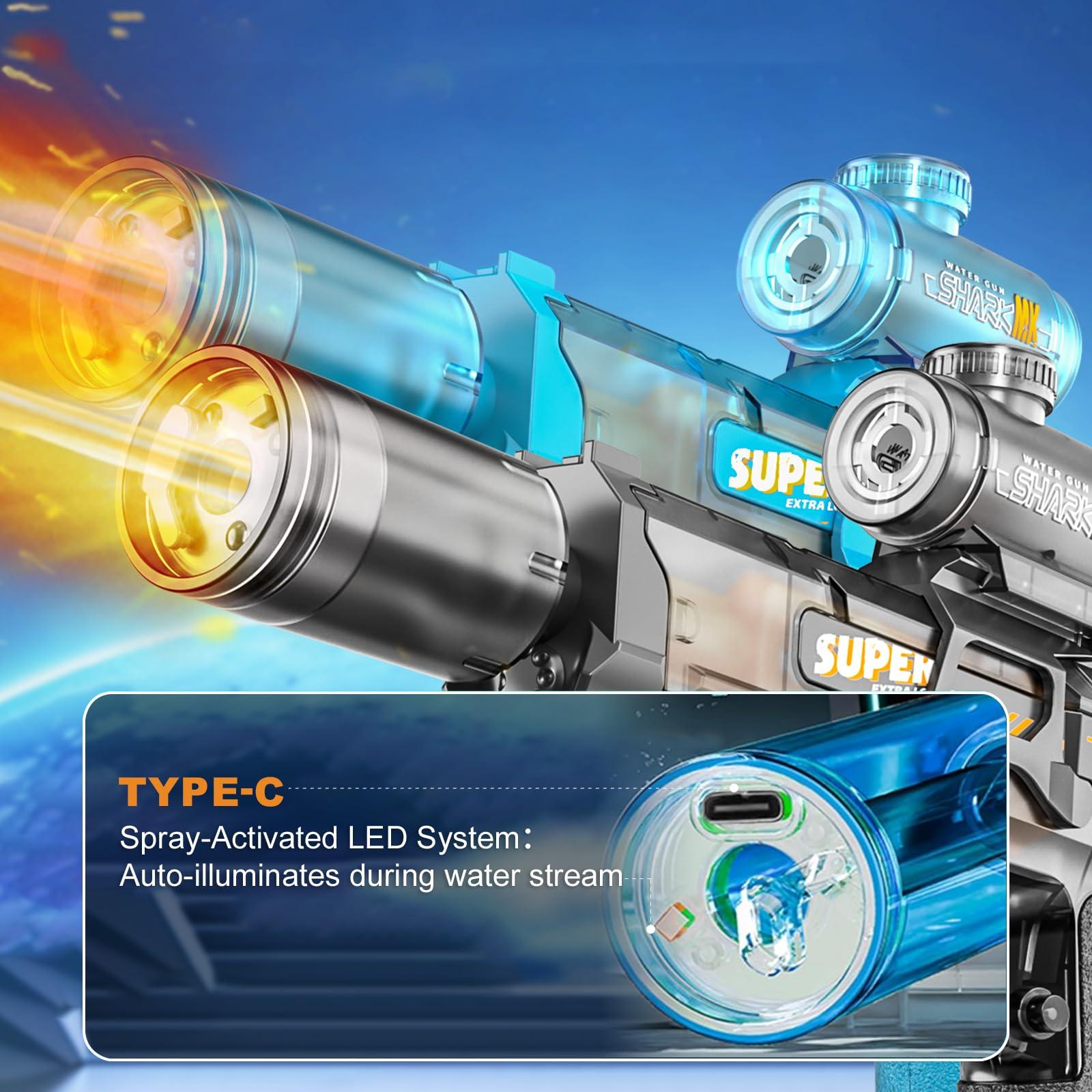 Electric Water Gun for Adults Kids, 2 Pack Automatic Squirt Watergun Pistol with Led Lights, Summer Outdoor Pool Beach Party Toys, Black and Blue - Image 5